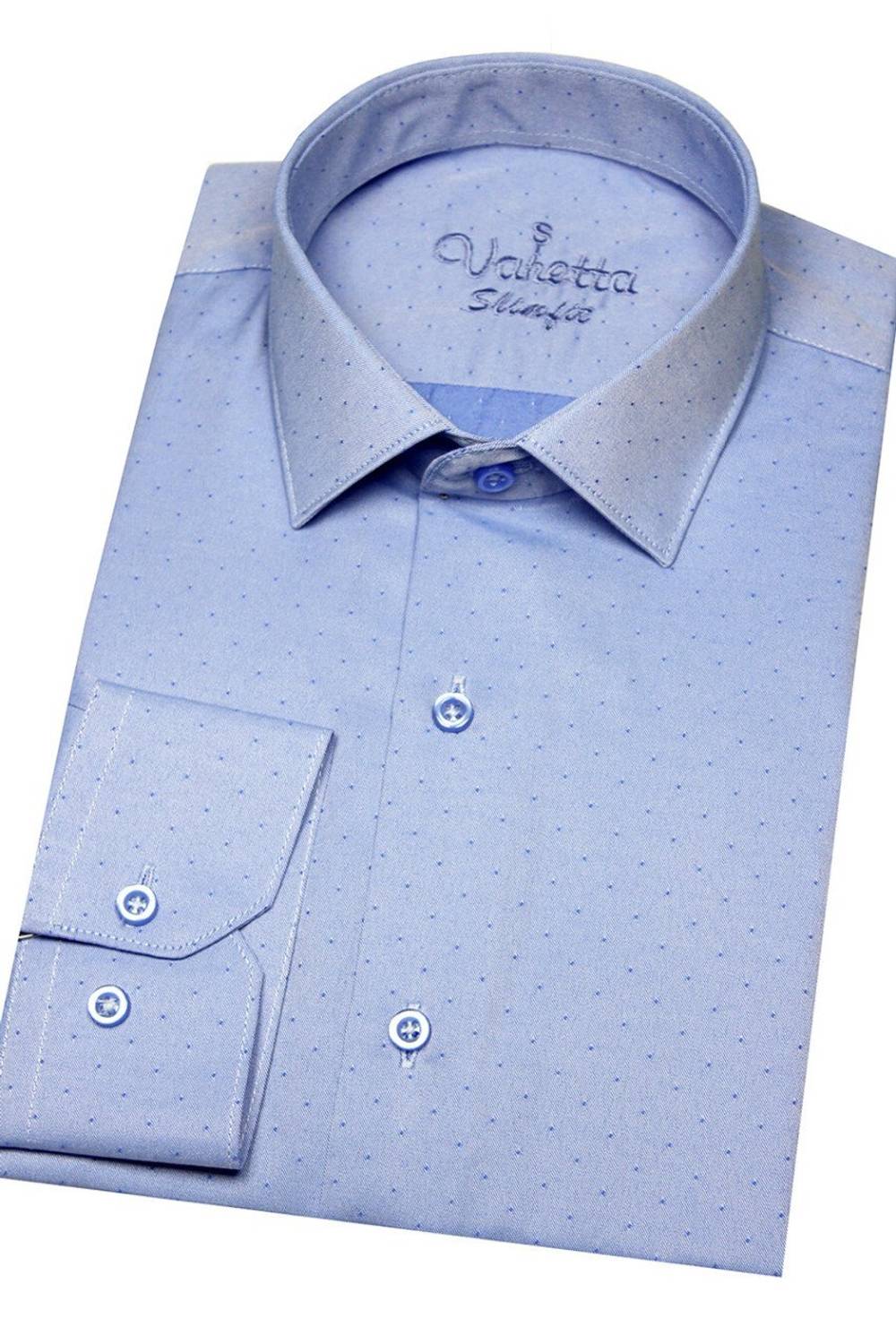 Erkek Koyu Mavi Slim Fit Kendinden Desenli Cepsiz Uzun Kollu Gömlek