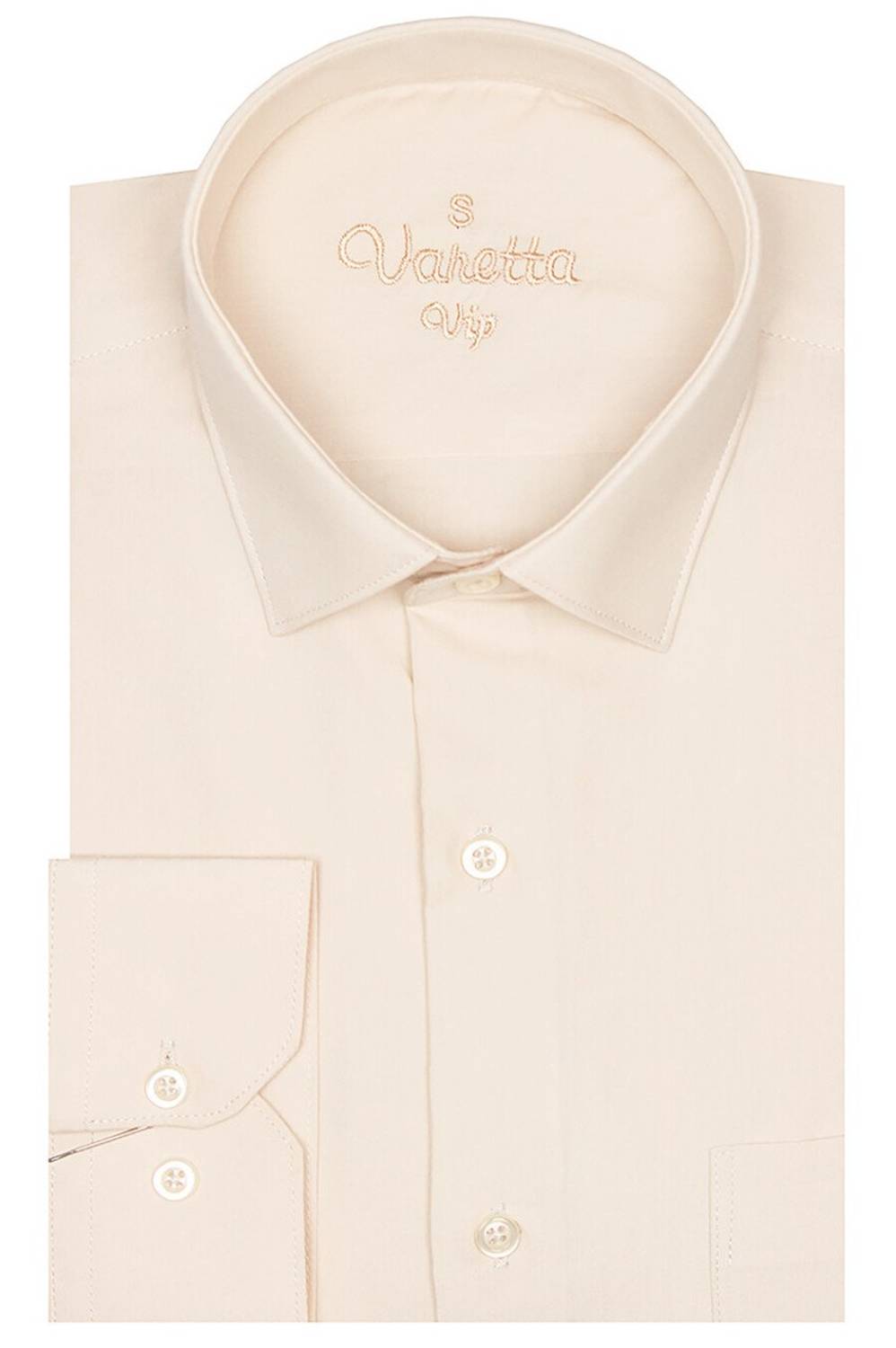 Erkek Krem Rengi Klasik Kesim Uzun Kol Tek Cepli Gömlek