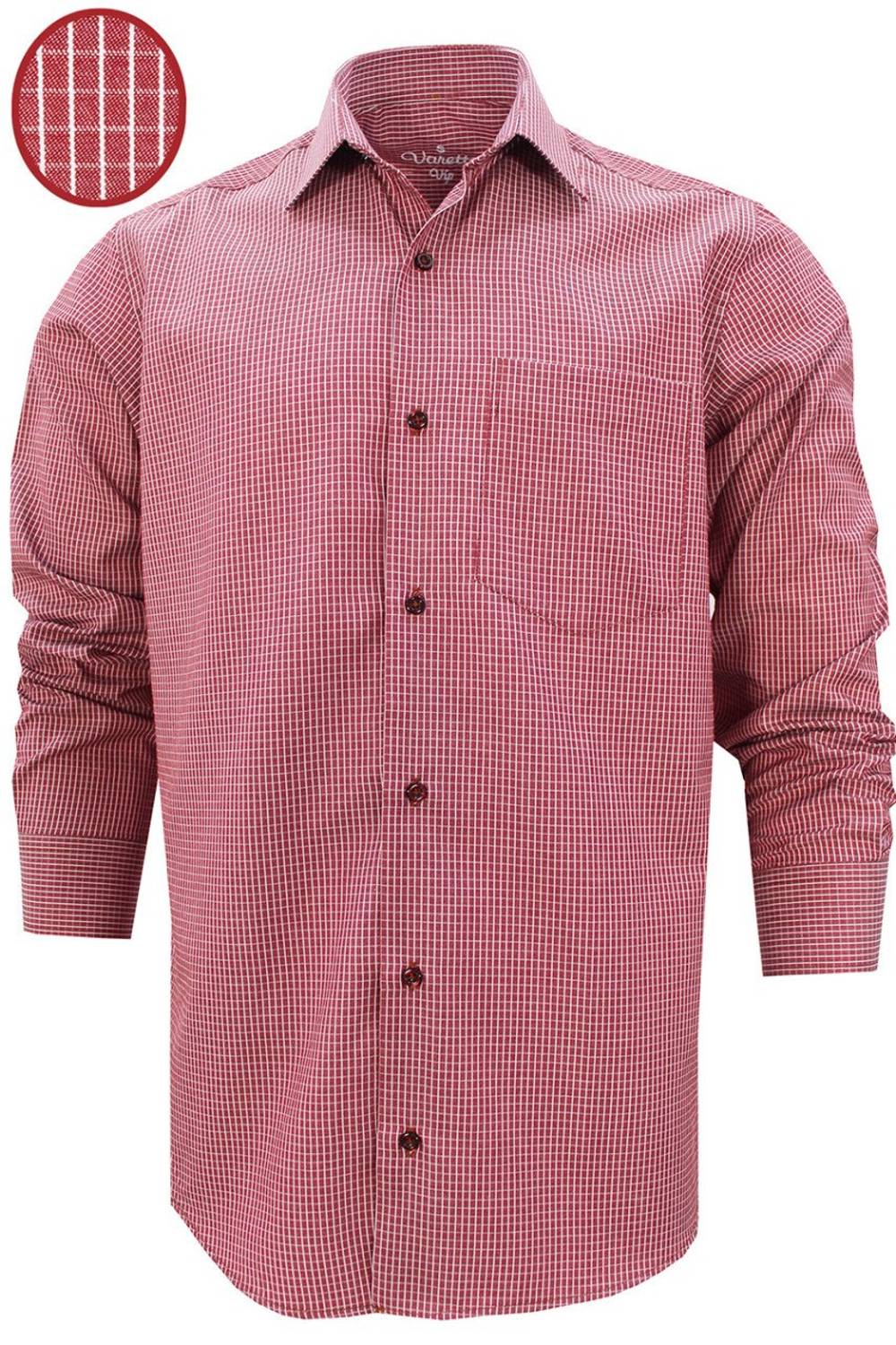 Men's Red Classic Cut Plaid Collar Buttoned Single Pocket Long Sleeve Shirt