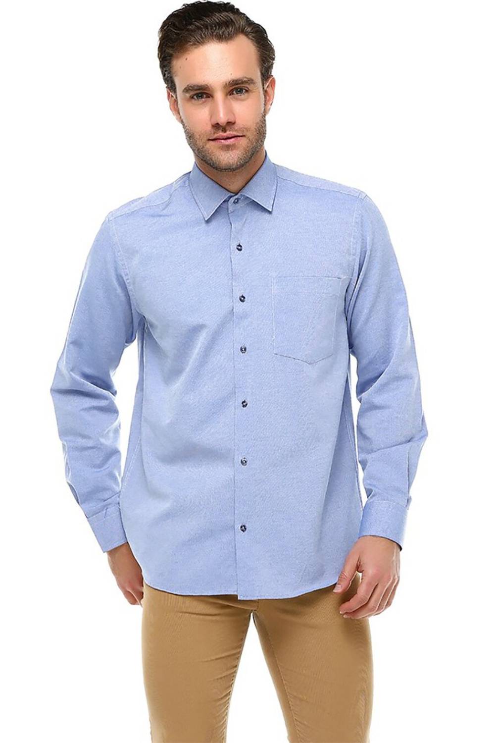 Men's Blue Classic Cut Long Sleeve Single Pocket Shirt