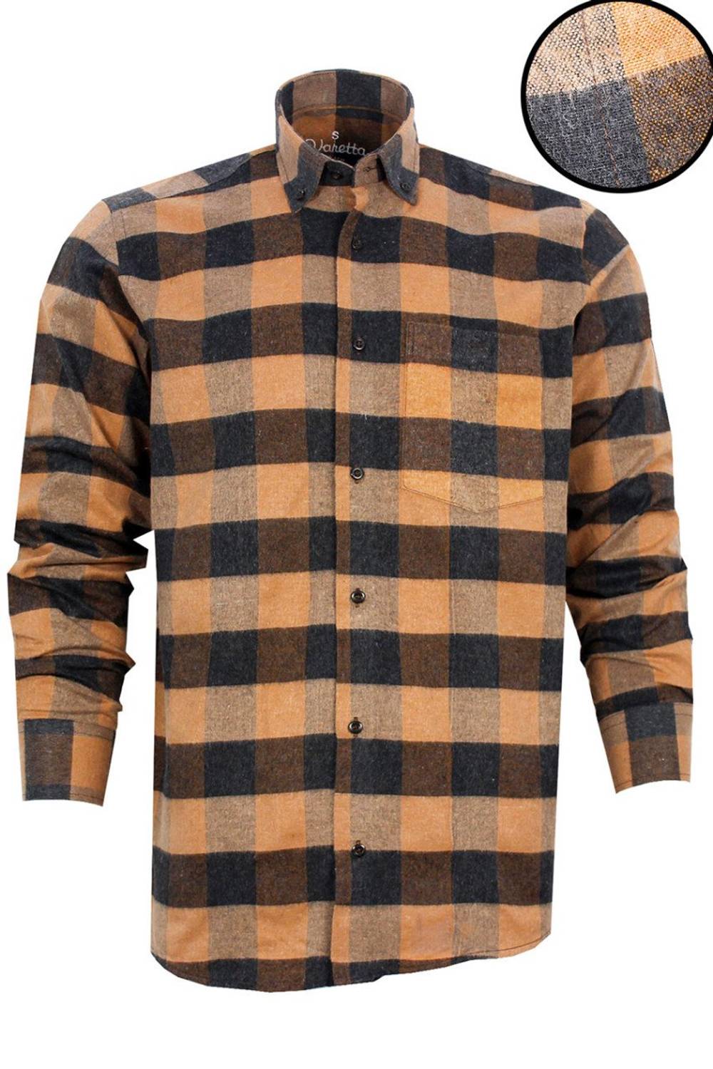 Men's Brown Plaid Winter Shirt Classic Cut Collar Buttoned