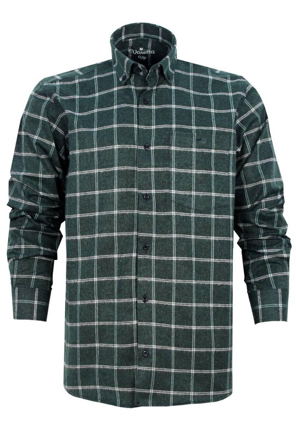 قميص شتوي أخضر منقوش ذو ياقة كلاسيكية بأزرار للرجال