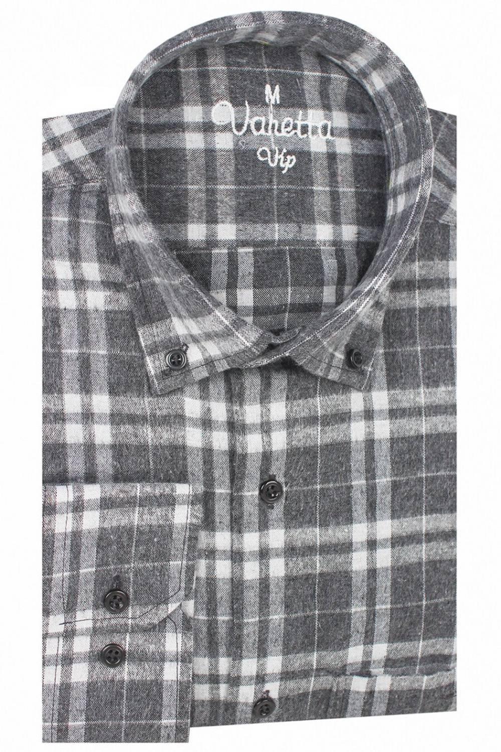 Men's Gray Checkered Classic Cut Pocket Winter Shirt
