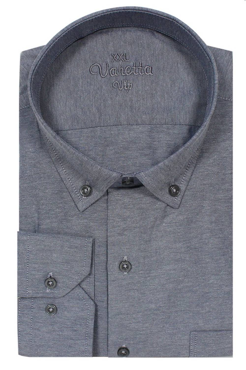 Varetta Men's Smoked Large Size Collar Buttoned Long Sleeve Shirt