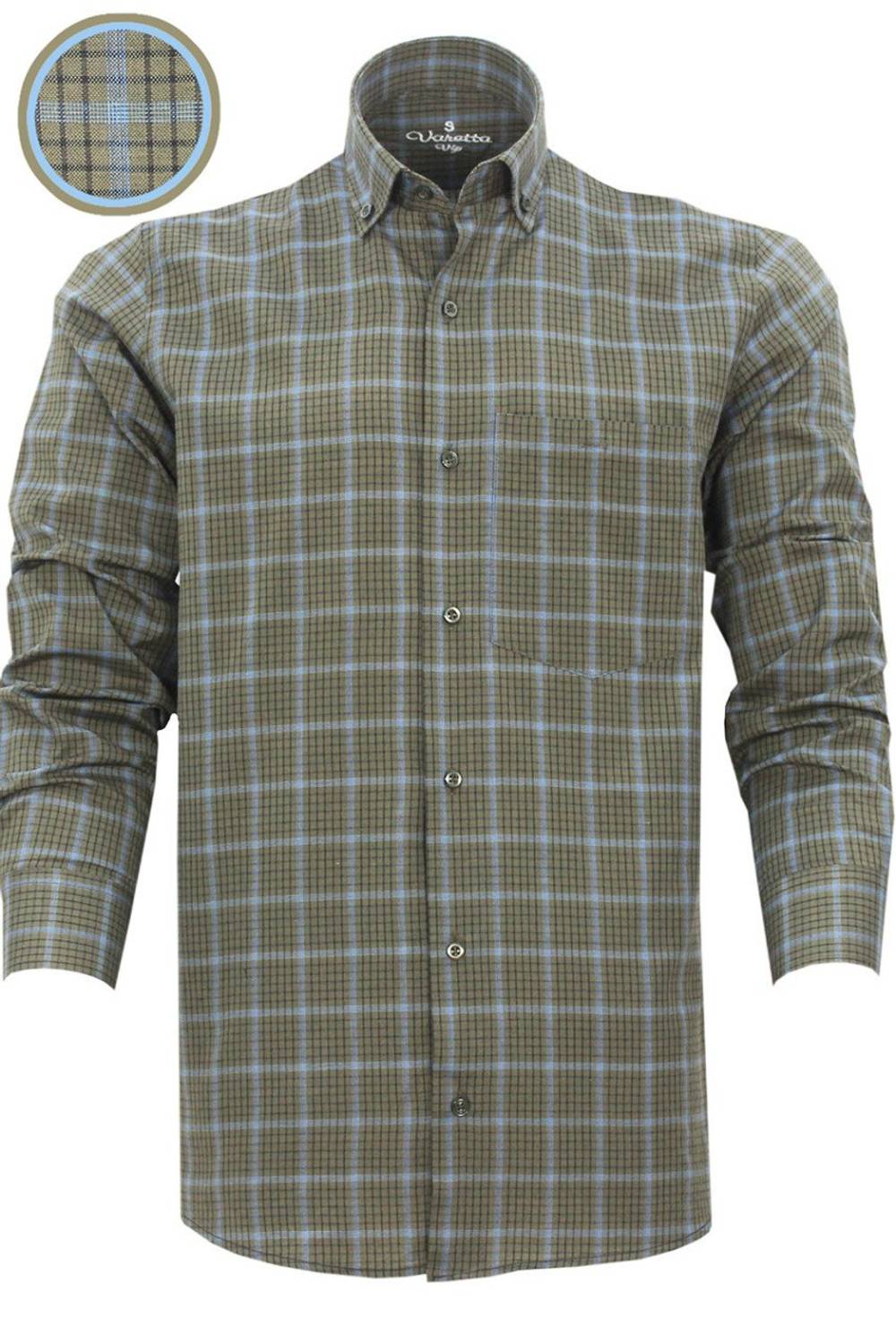 Erkek Füme Mavi Klasik Kesim Kareli Yaka Düğmeli Tek Cepli Uzun Kollu Gömlek