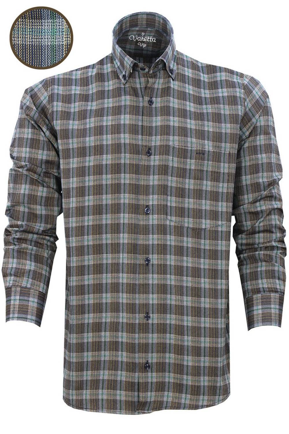 Men's Blue Green Classic Cut Checked Collar Buttoned Single Pocket Long Sleeve Shirt
