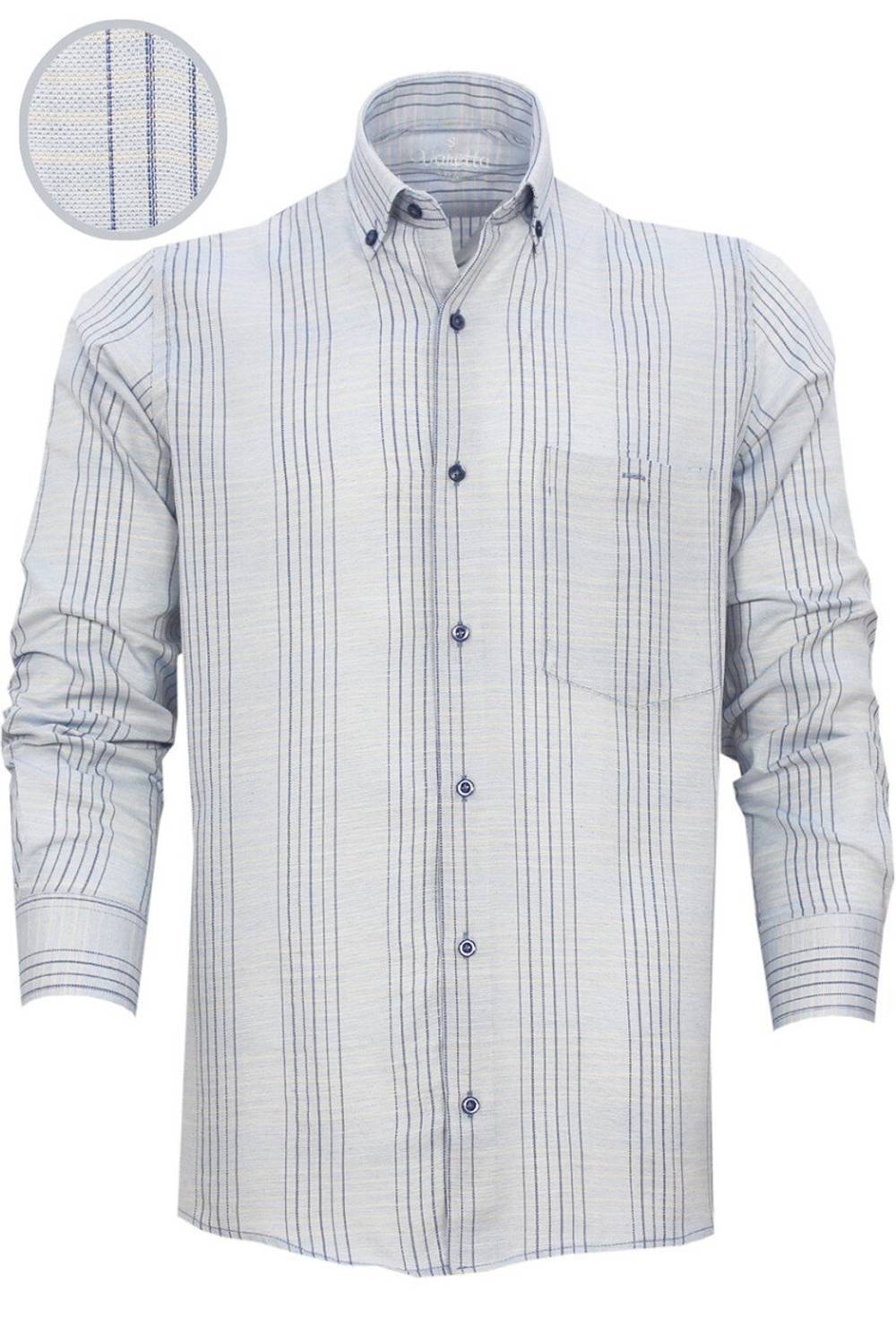 Erkek Mavi Klasik Kesim Kareli Yaka Düğmeli Tek Cepli Uzun Kol Gömlek