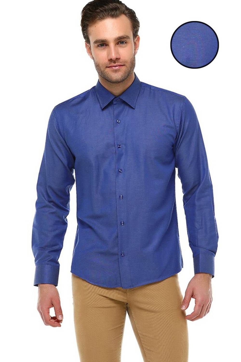 Чоловіча темно-синя пряма сорочка Slim Fit з довгими рукавами