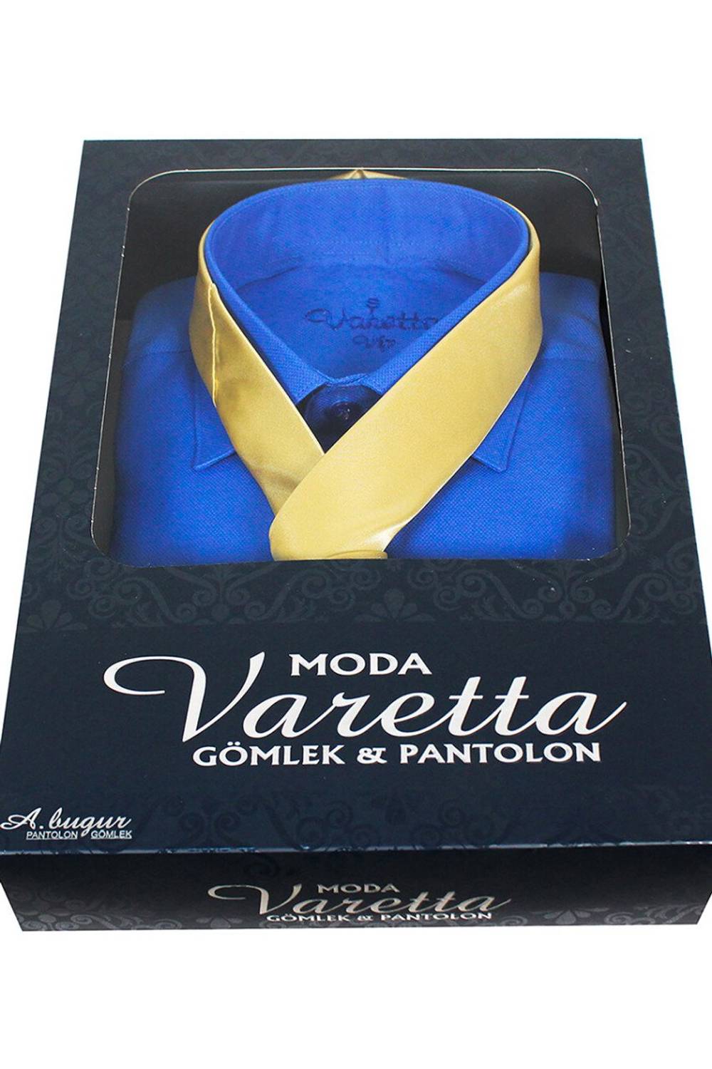 Мужская классическая синяя рубашка с длинным рукавом, один карман, комплект с галстуком и платком, VARETTA