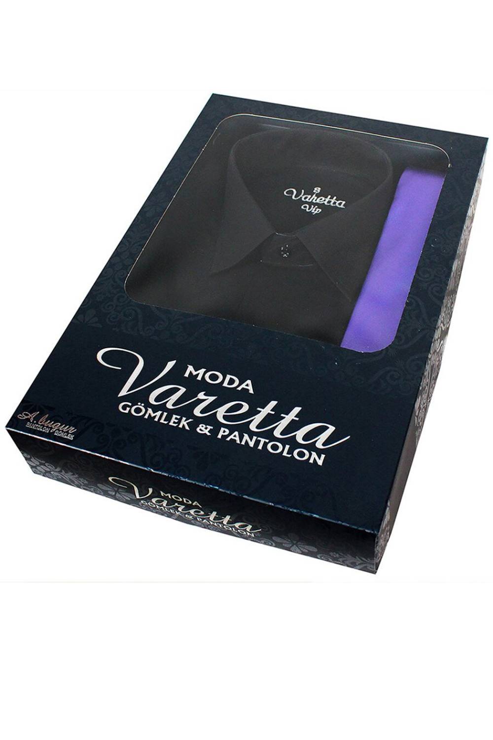 Men's Black Classic Cut Long Sleeve Single Pocket Shirt Lilac Tie Combined Set