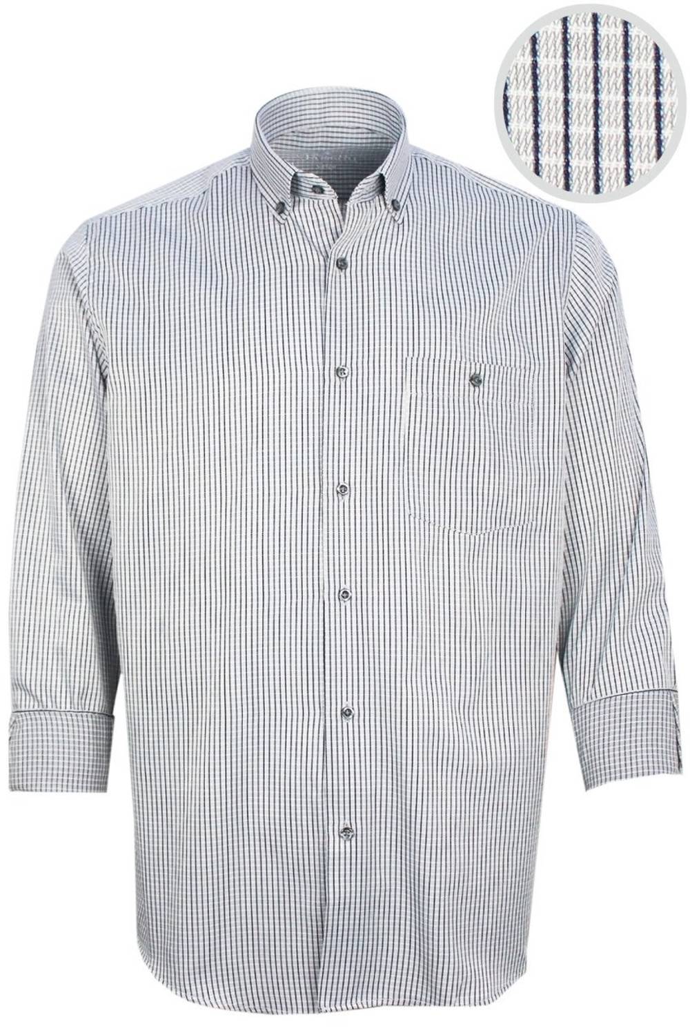 Men's Gray Checkered Classic Cut Long Sleeve Single Pocket Collar Buttoned Shirt