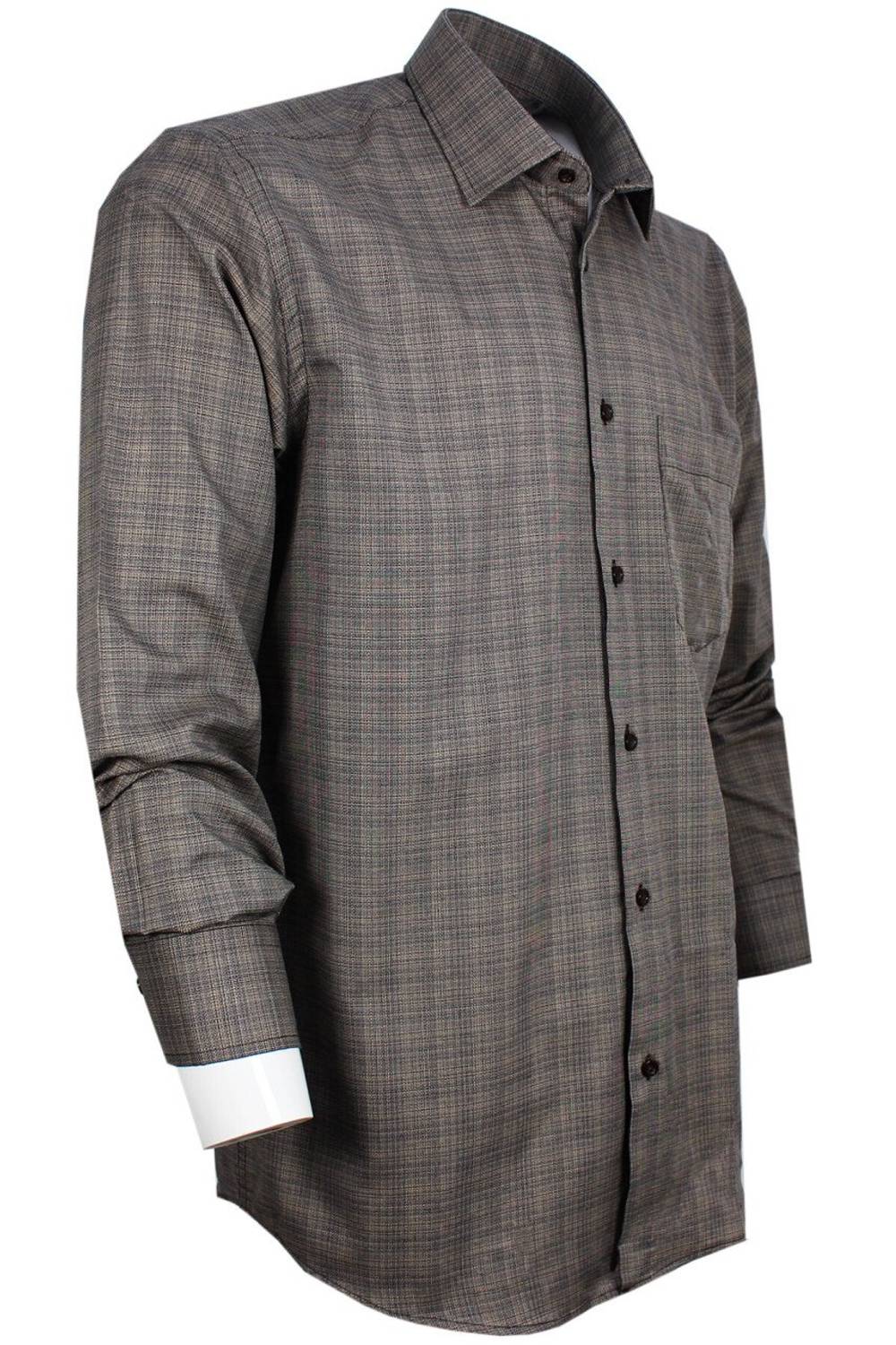 Men's Brown Checkered Classic Cut Long Sleeve Single Pocket Collar Buttoned Shirt