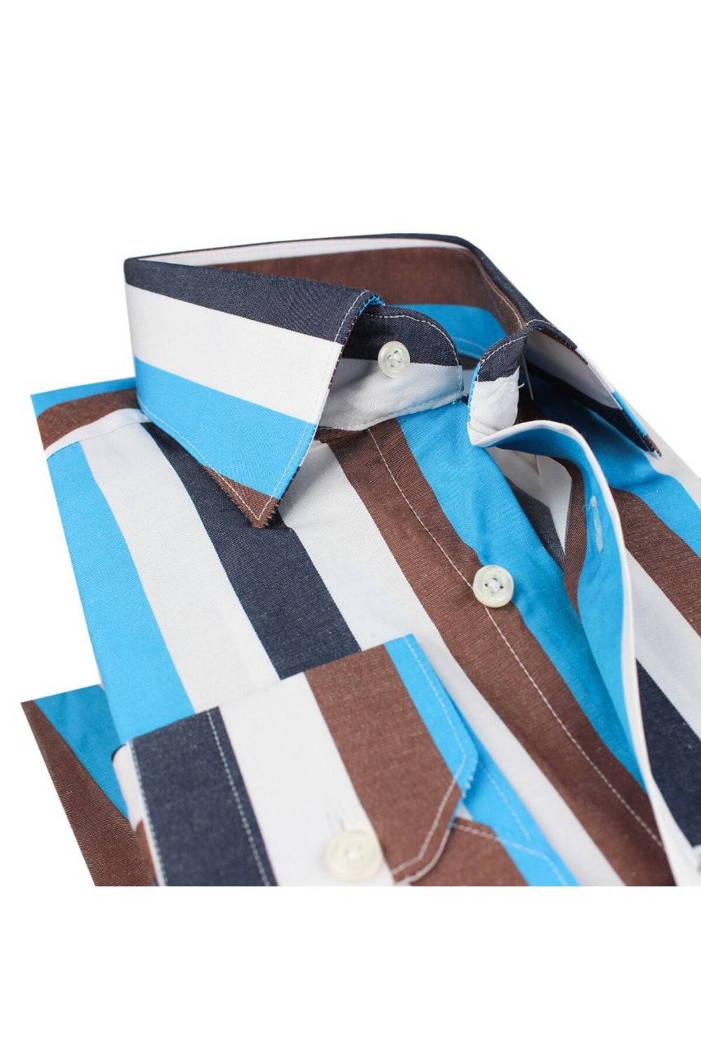 Men's Blue Striped Classic Cut Long Sleeve Single Pocket Collar Buttoned Shirt