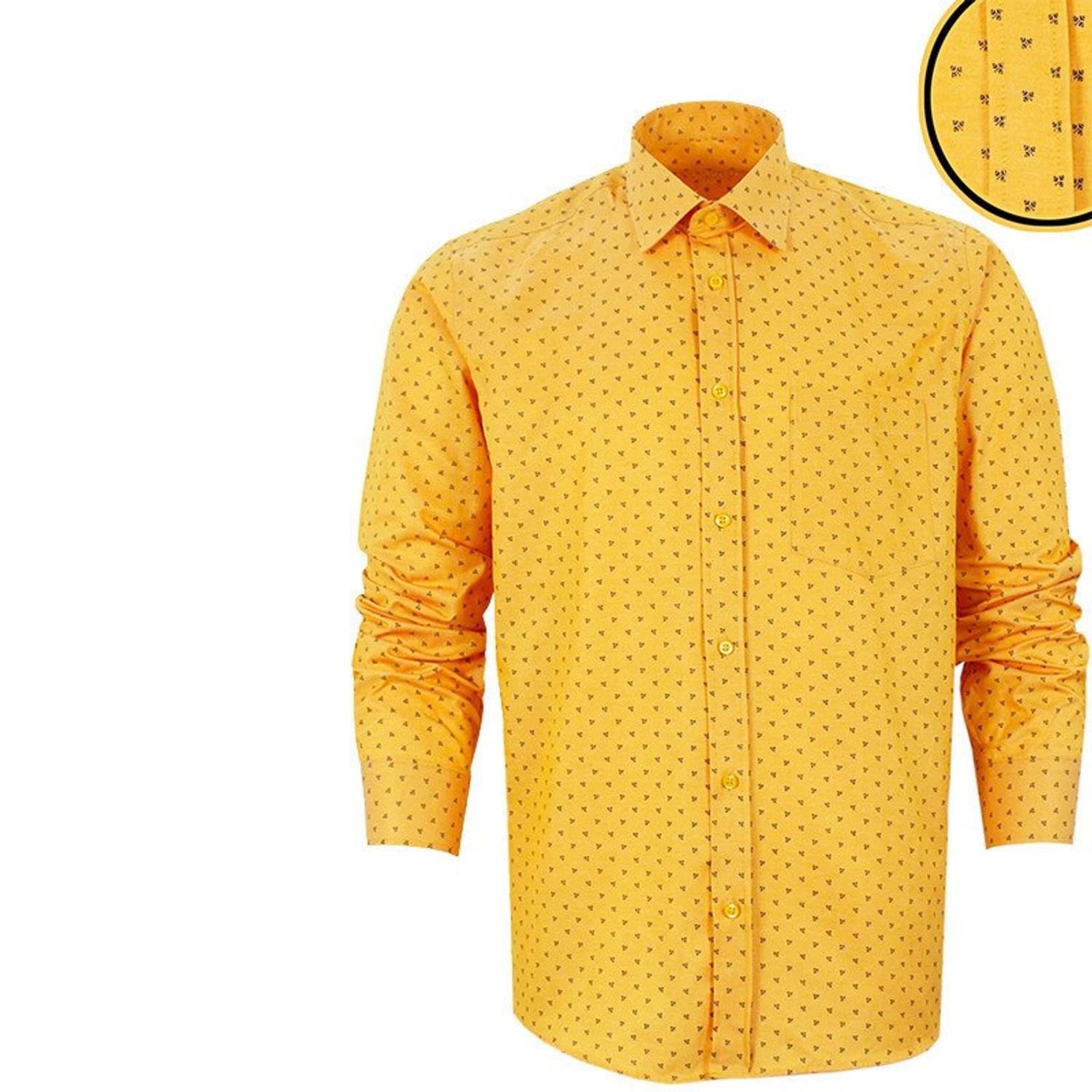 Men's Yellow Printed Classic Cut Long Sleeve One Pocket Shirt