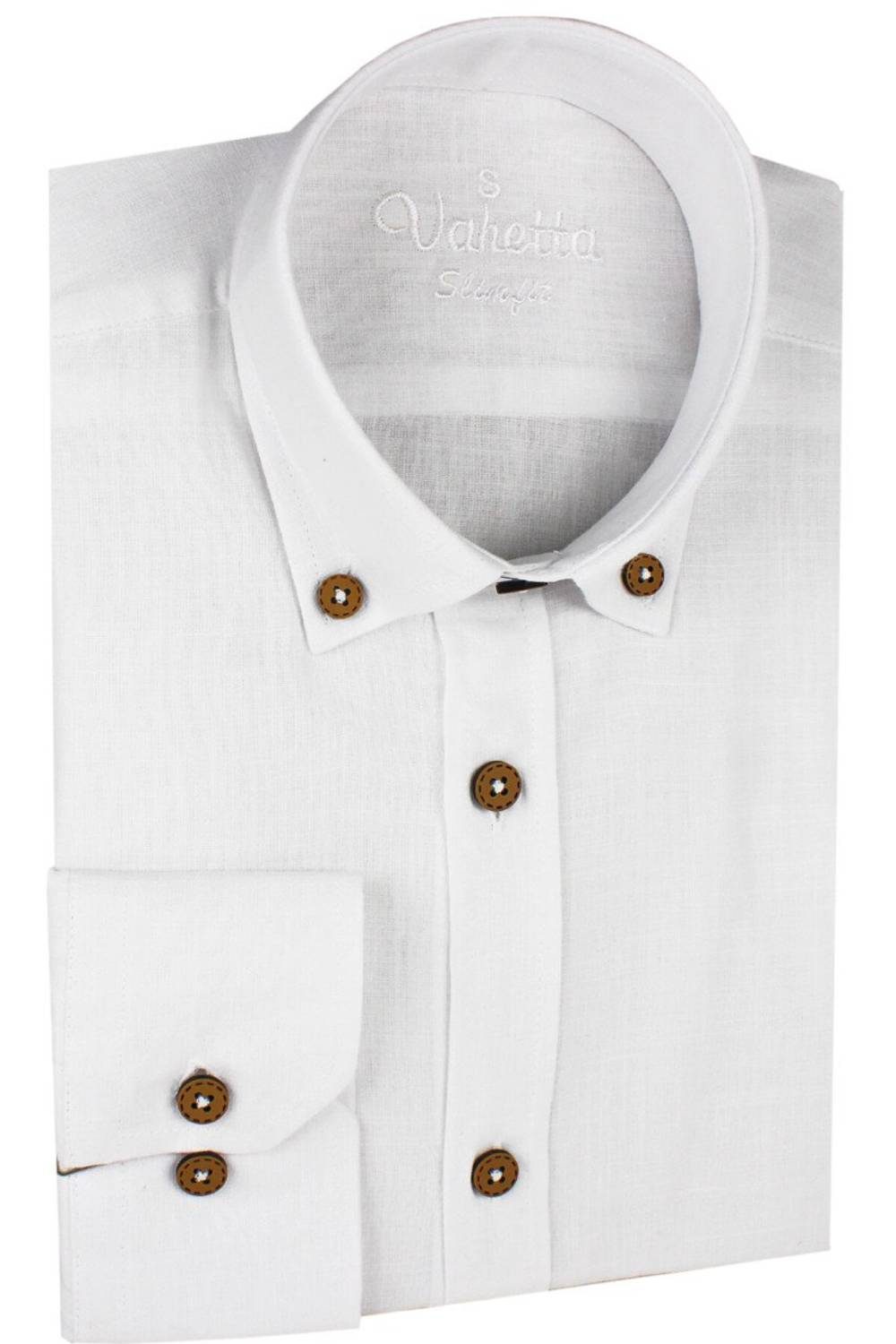 Varetta Men's White Linen Slim Fit Long Sleeve Collar Buttoned Shirt