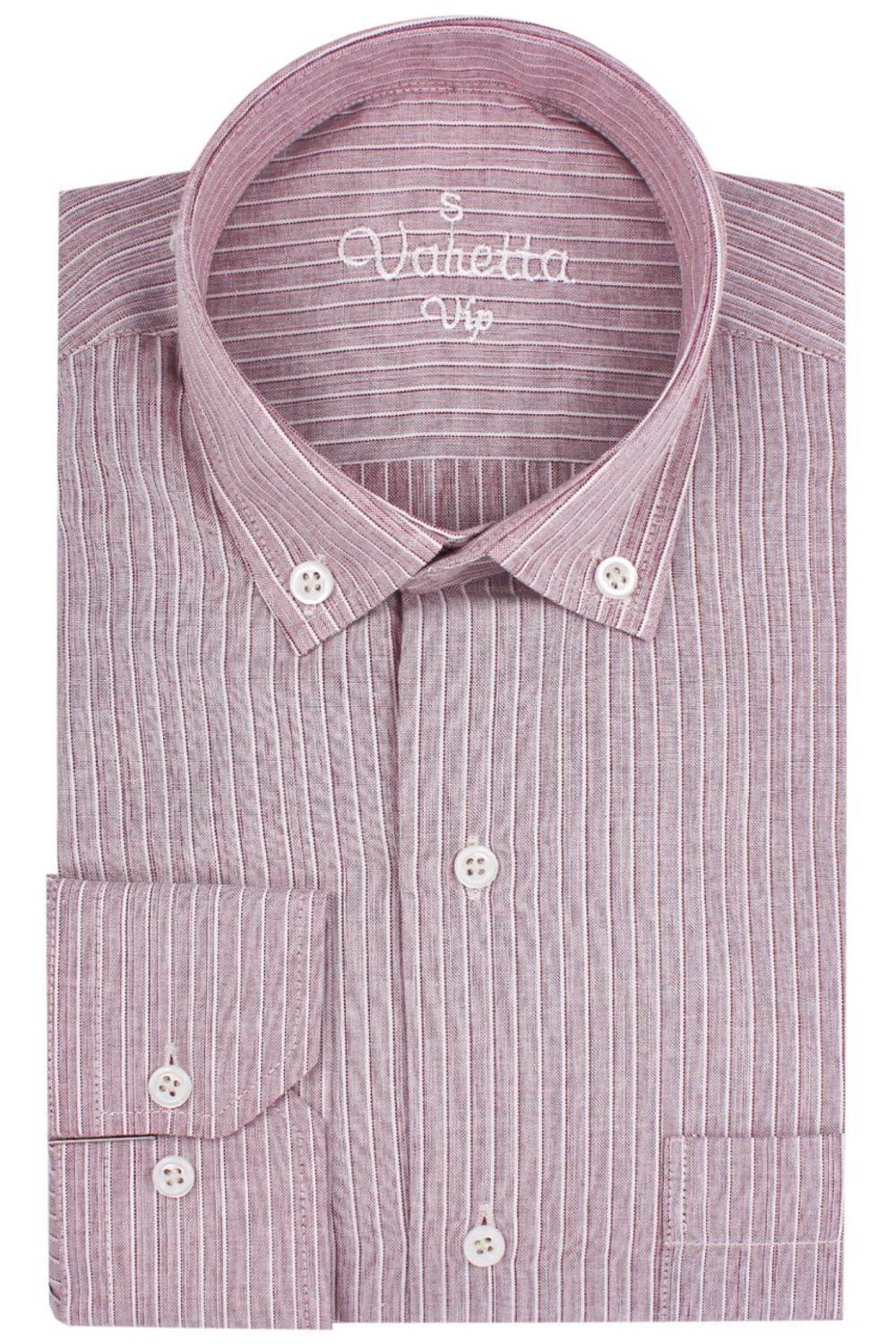 Varetta Erkek Gül Kurusu Çizgili Uzun Kol Cepli Yaka Düğmeli Gömlek