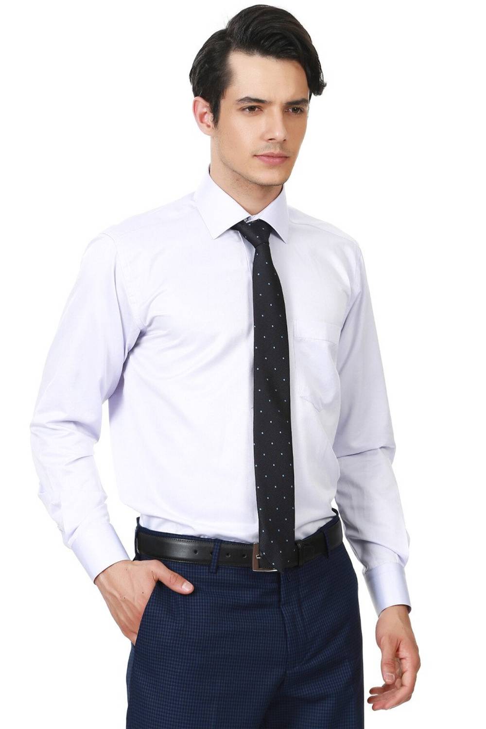 Varetta Men's White Classic Cut Long Sleeve Single Pocket Shirt