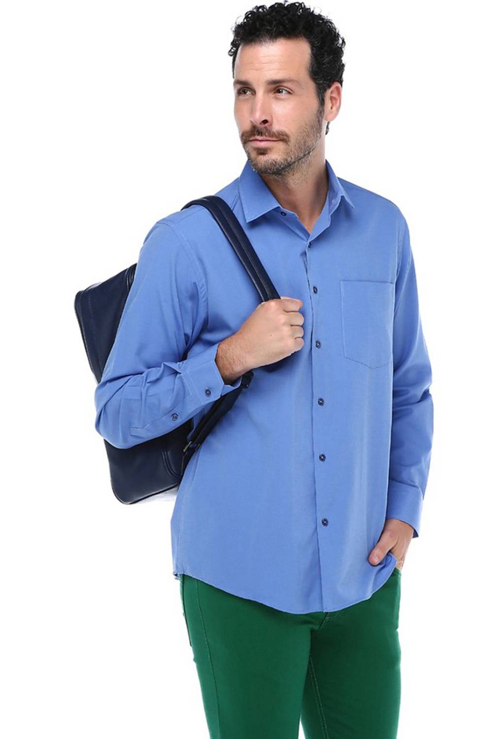 Varettta Men's Dark Blue Classic Cut Long Sleeve One Pocket Shirt