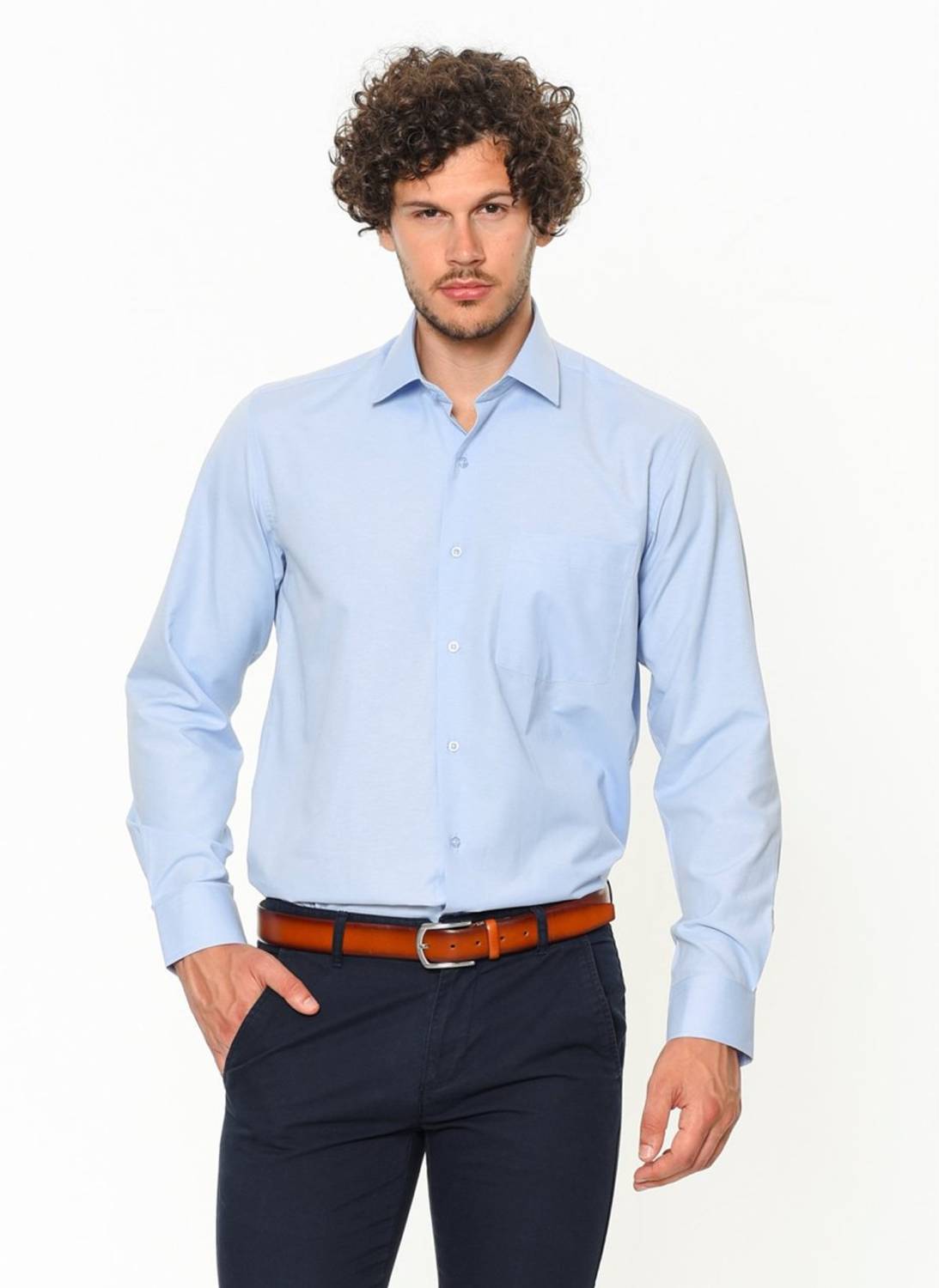 Men's Light Blue Classic Cut Long Sleeve One Pocket Shirt