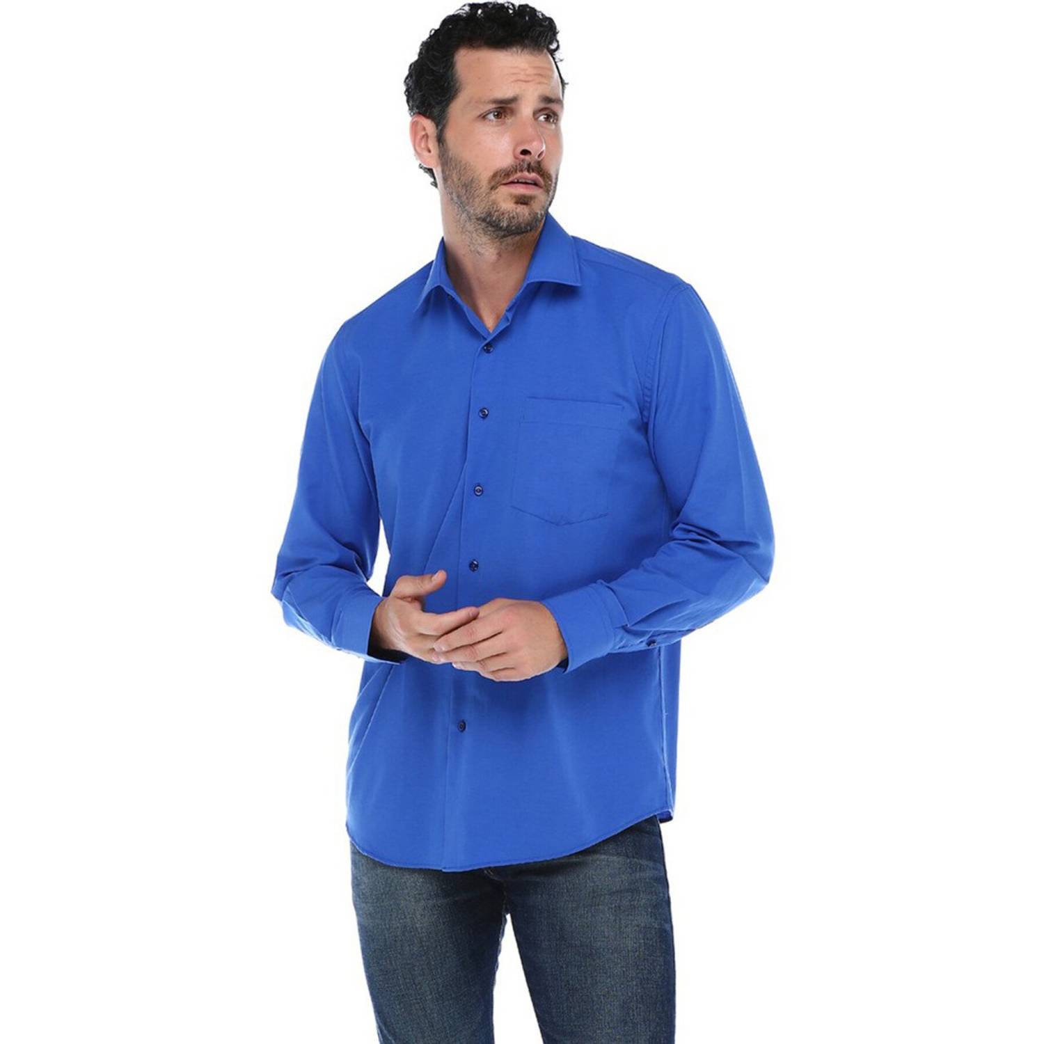 Мужская рубашка длинный рукав, карман, цвет: парламент, 67% хлопок, 33% полиэстер, свободный крой, выбор размера по таблице