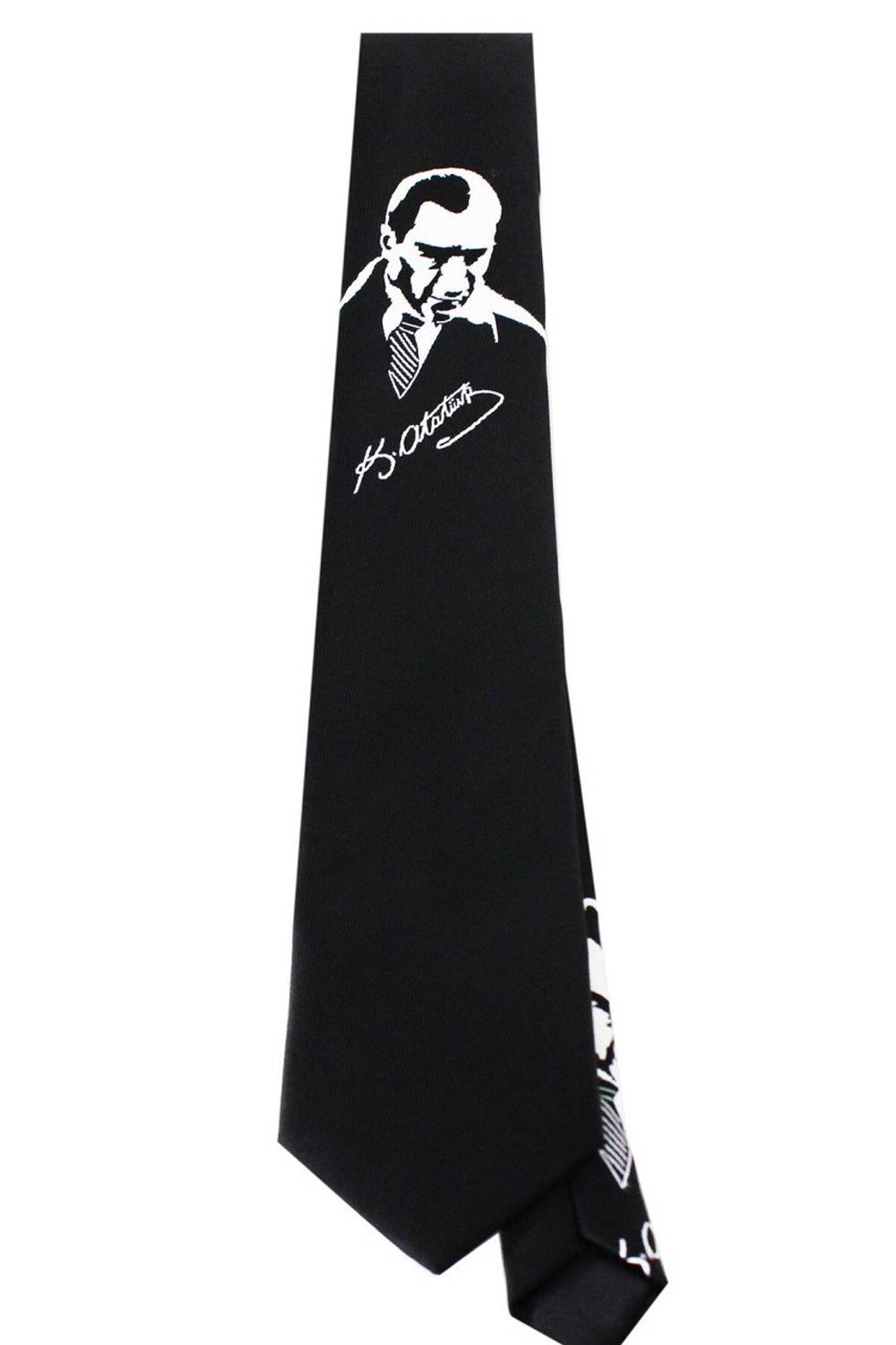 Чоловічий чорний краватка з портретом Ататюрка VARETTA, стандартна ширина 5.7 см, довжина 135 см, подарунковий тримач для краватки