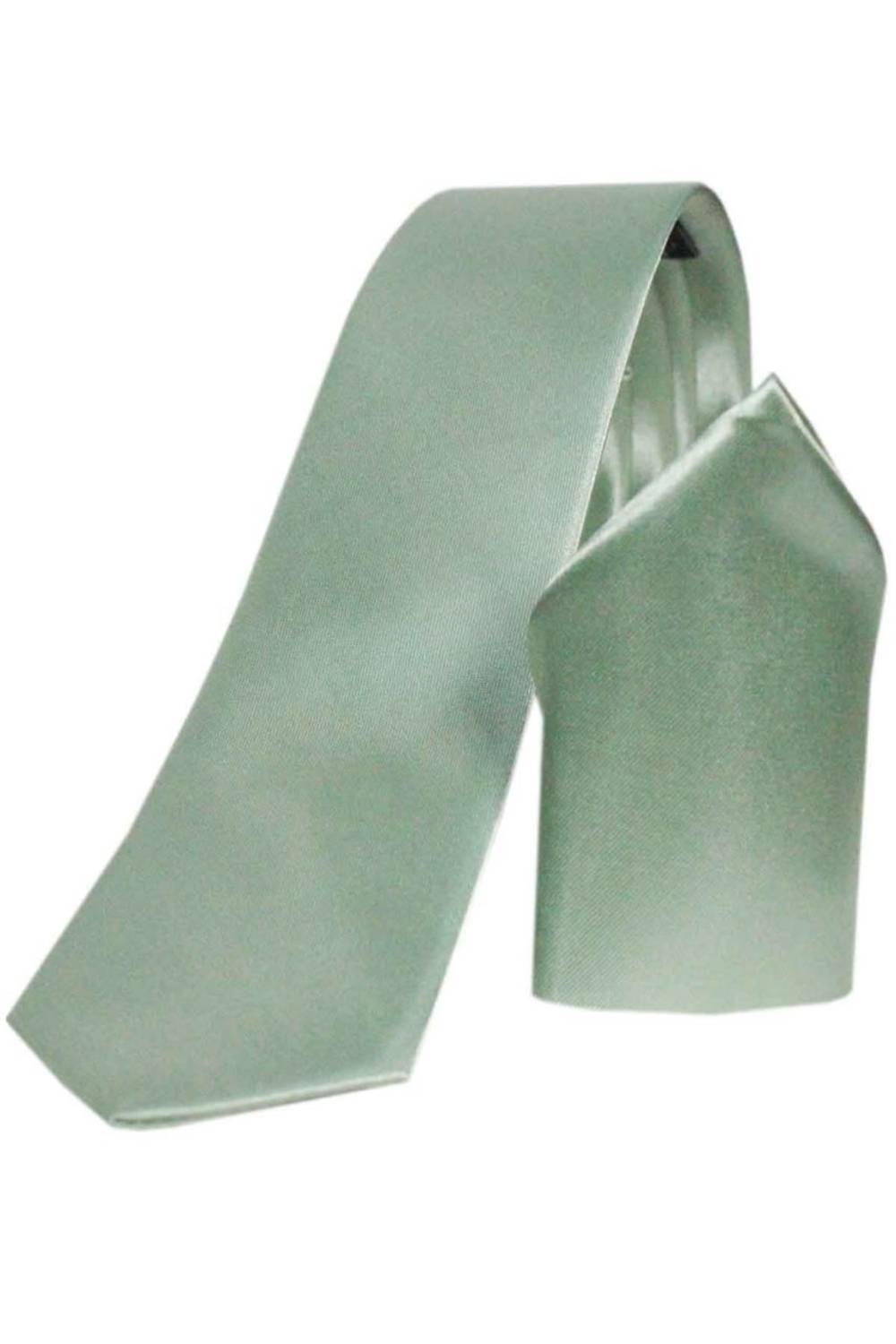 Men's Mint Green Slim Fit Satin Straight Handkerchief Tie