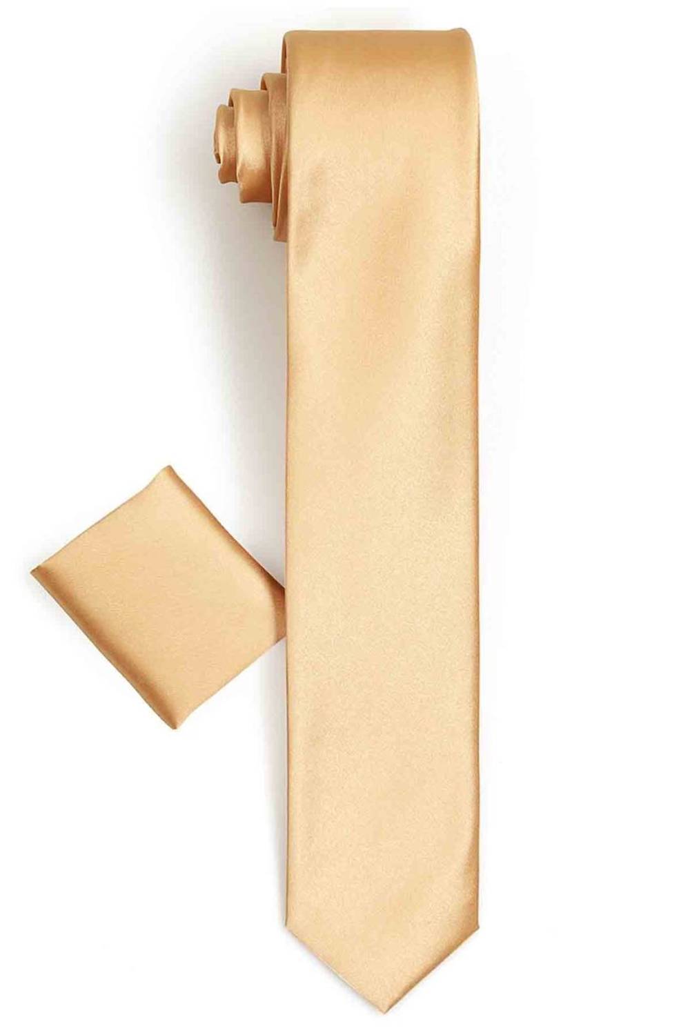 Men's Gold Slim Fit Satin Straight Handkerchief Tie