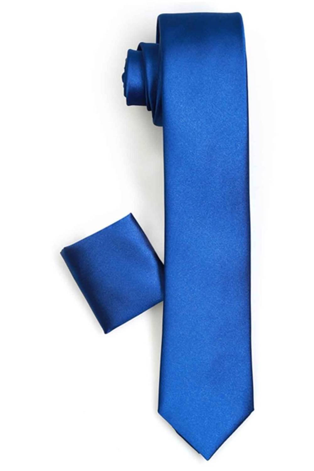 Men's Dark Blue Slim Fit Satin Straight Handkerchief Tie