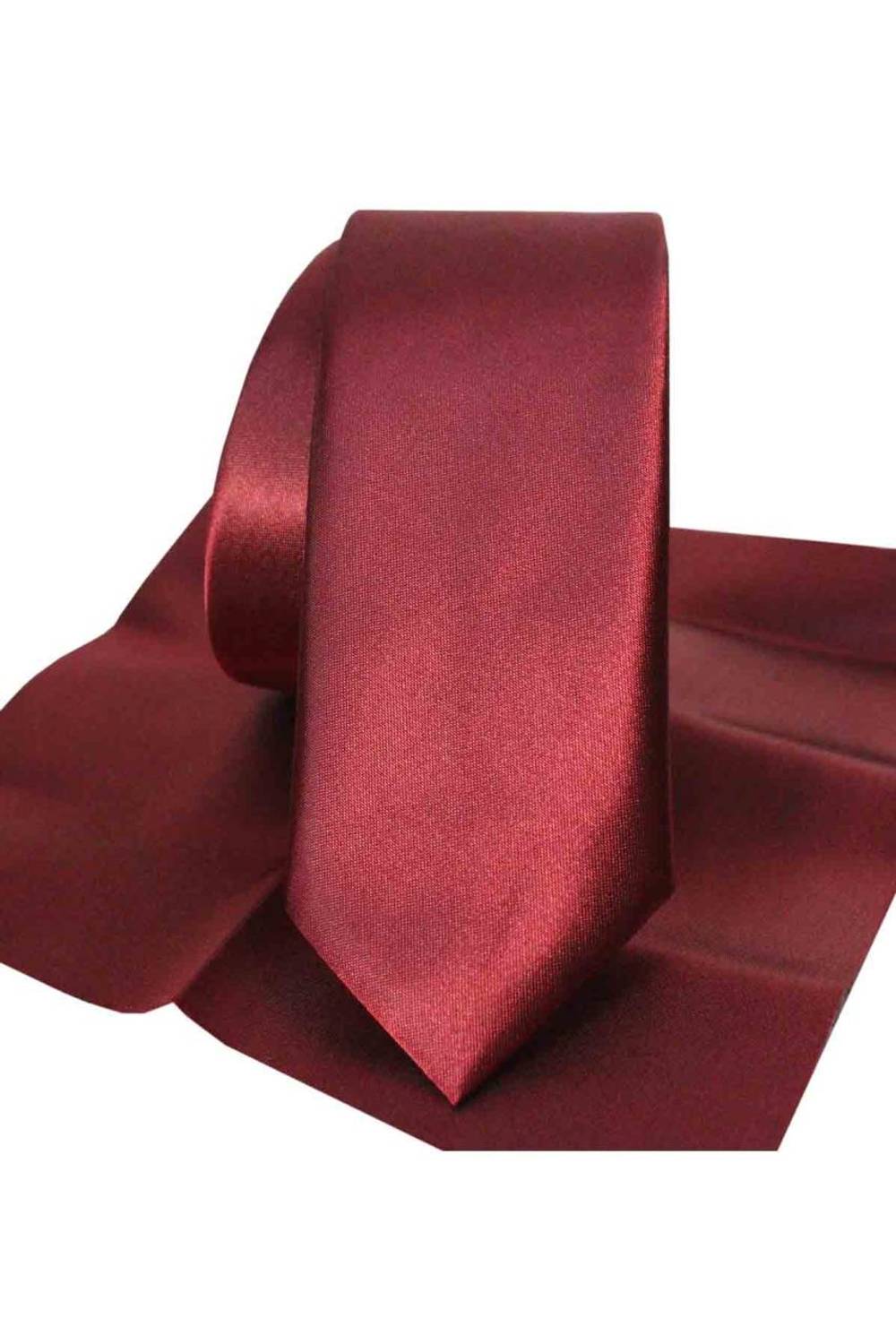 Men's Burgundy Slim Fit Satin Straight Handkerchief Tie