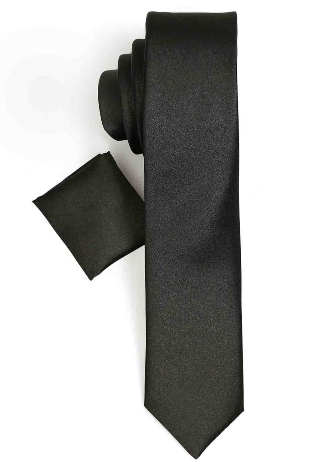 ربطة عنق منديل مستقيم من الساتان ذو قصة ضيقة سوداء للرجال