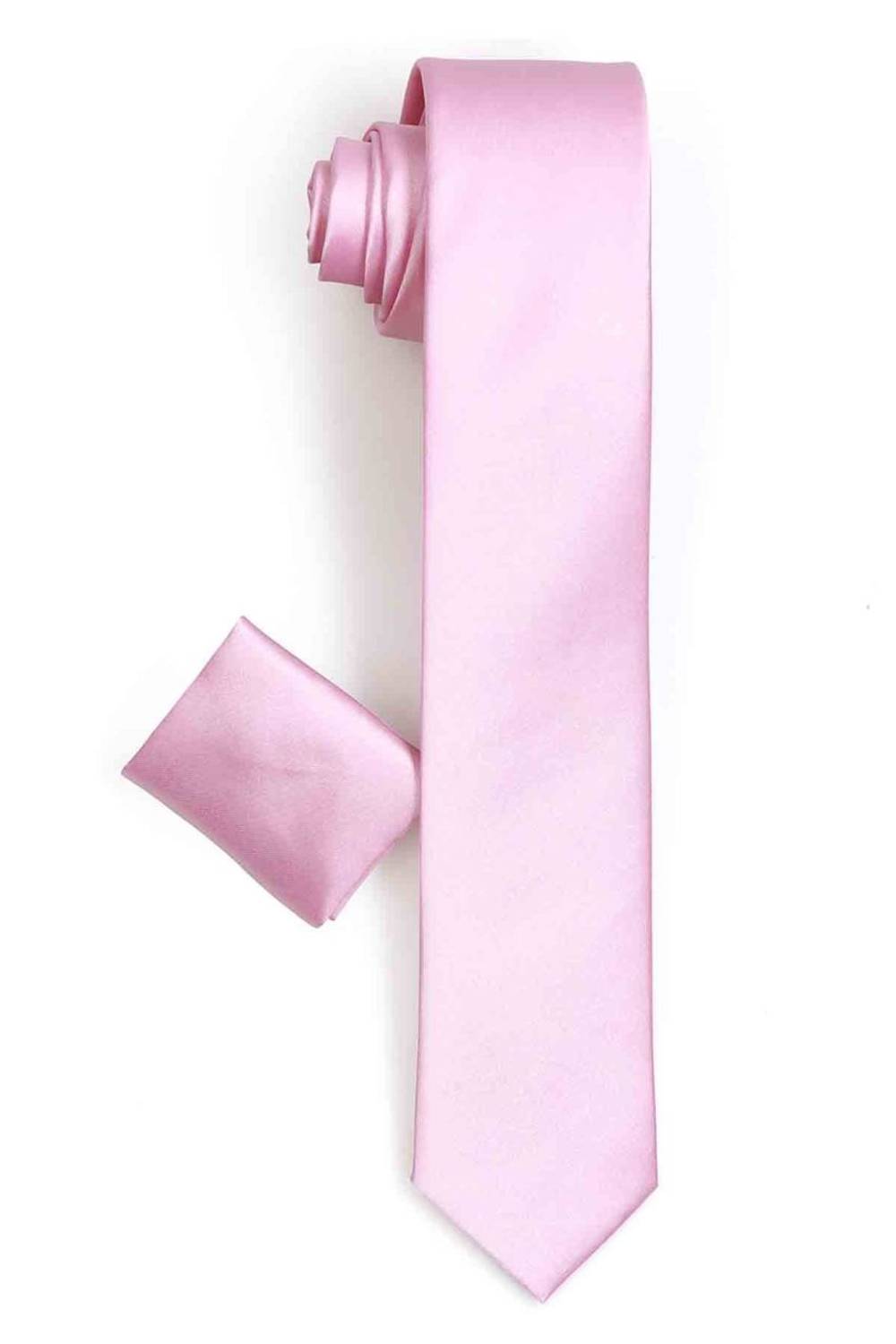 Men's Pink Slim Fit Satin Straight Handkerchief Tie