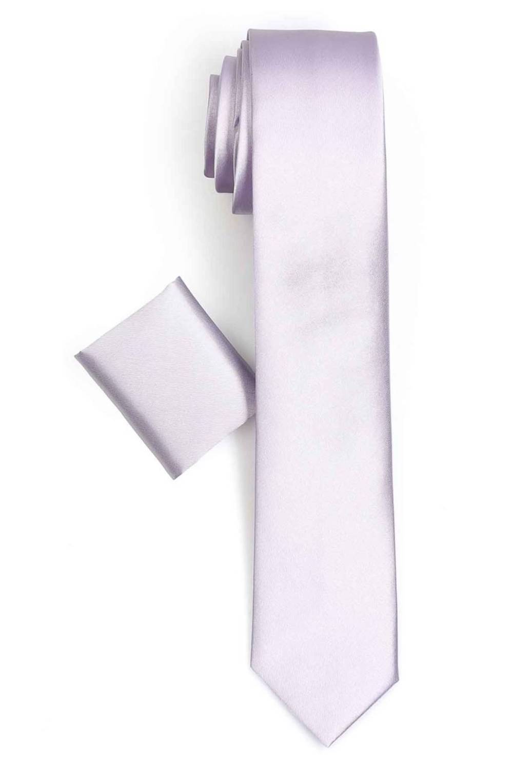 ربطة عنق منديل مستقيم من الساتان ذو قصة ضيقة فضية للرجال