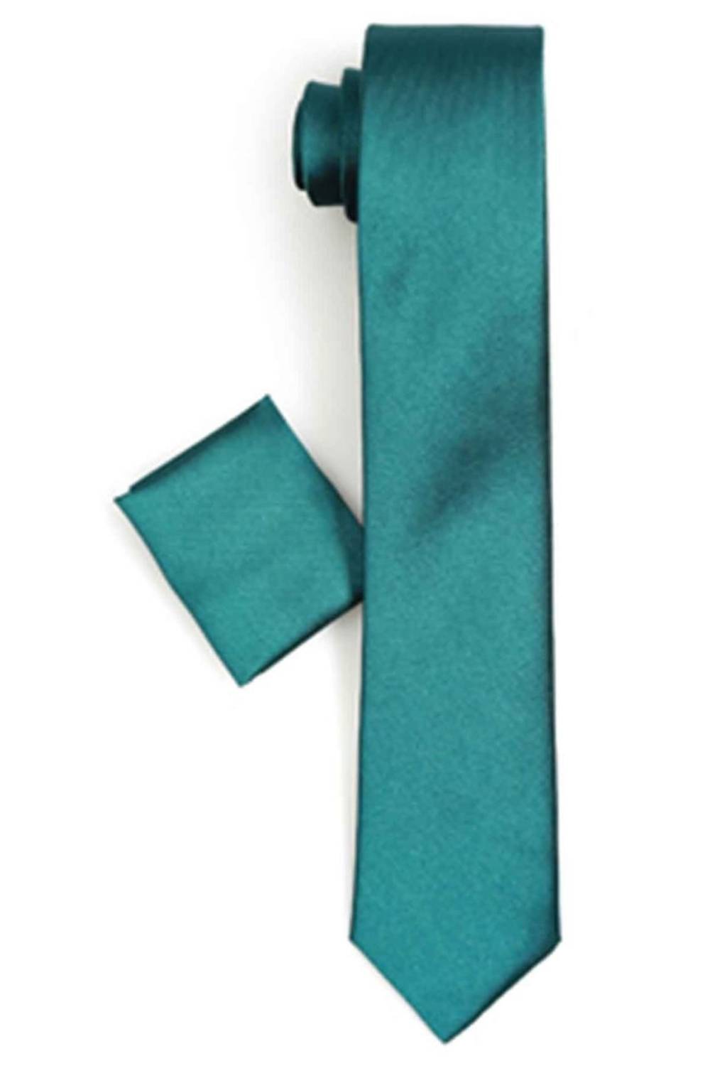 Men's Dark Green Slim Fit Satin Straight Handkerchief Tie