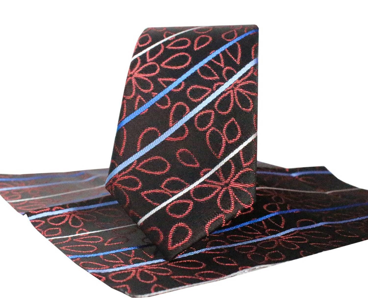 ربطة عنق رجالية سوداء منقوشة حمراء كلاريت