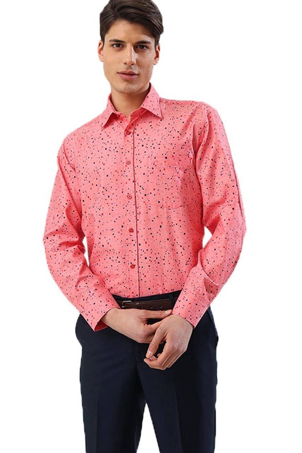 Чоловіча класична рожева сорочка з довгим рукавом з цифровим принтом