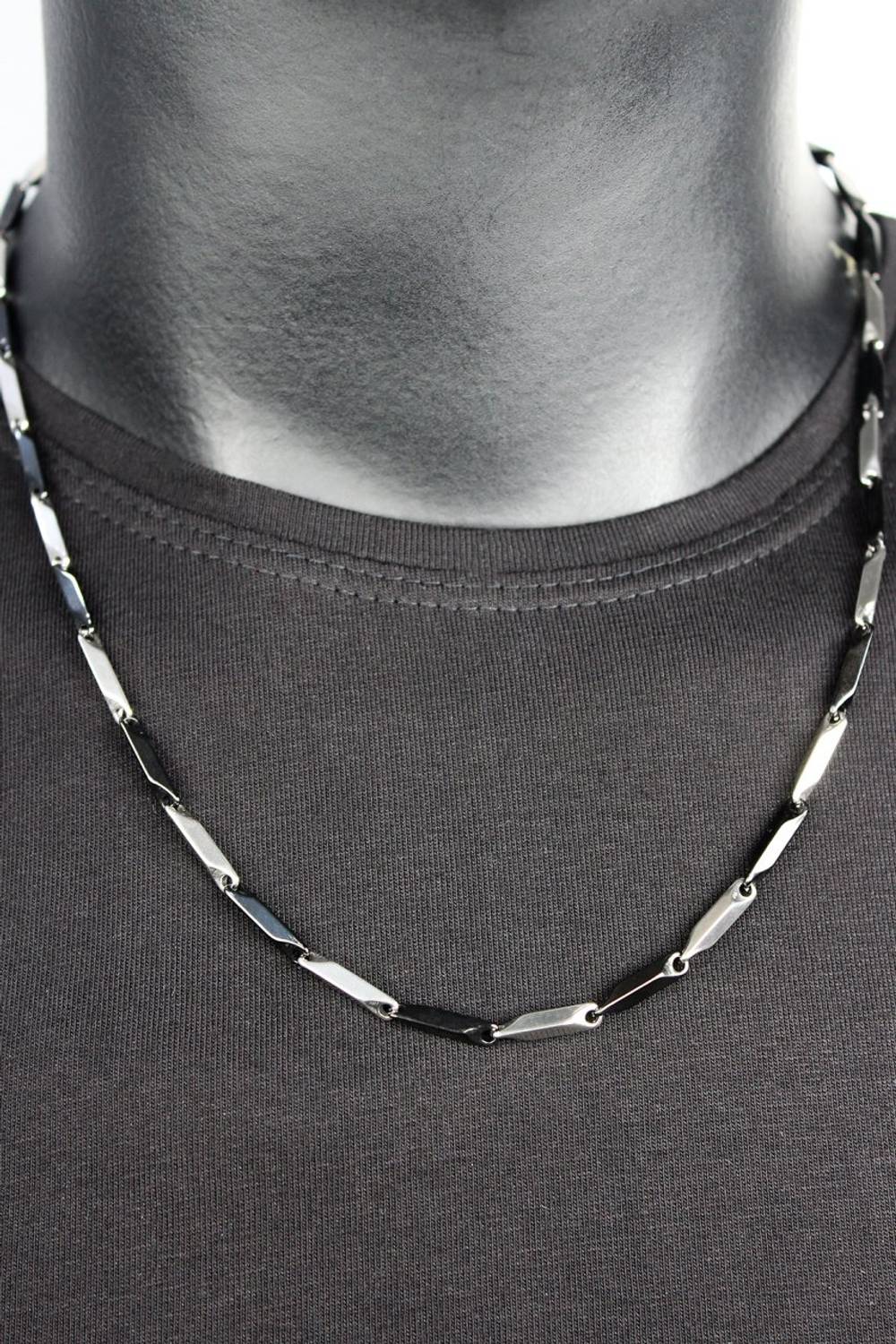 Men's Black Gray Silver Steel Chain Necklace