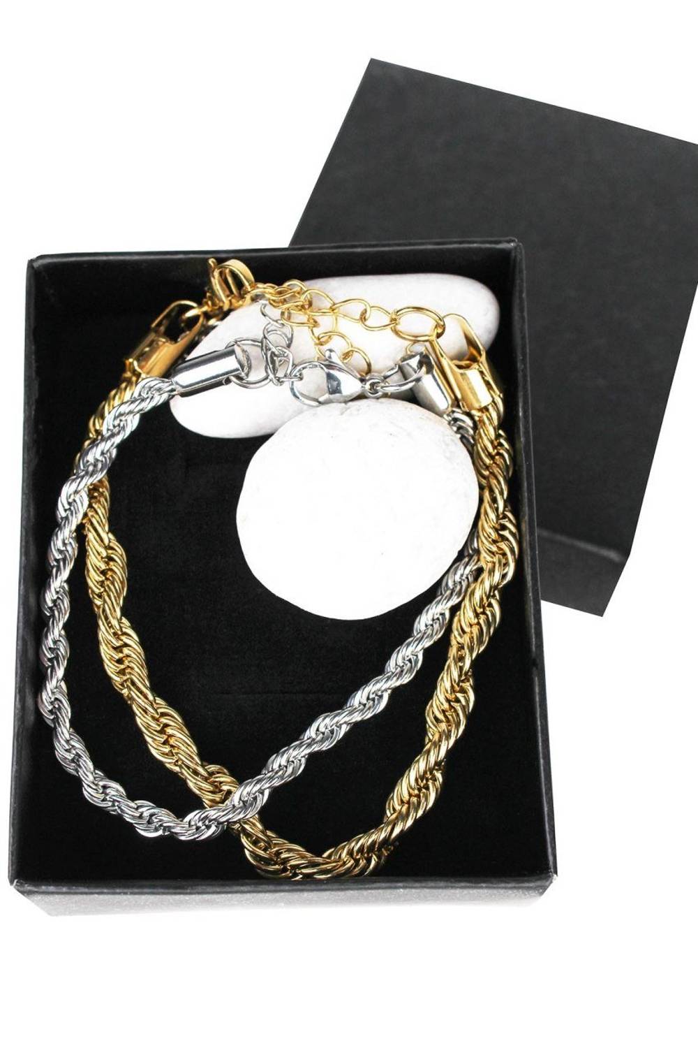 Men's Bracelet Gold Color Steel Set of 2