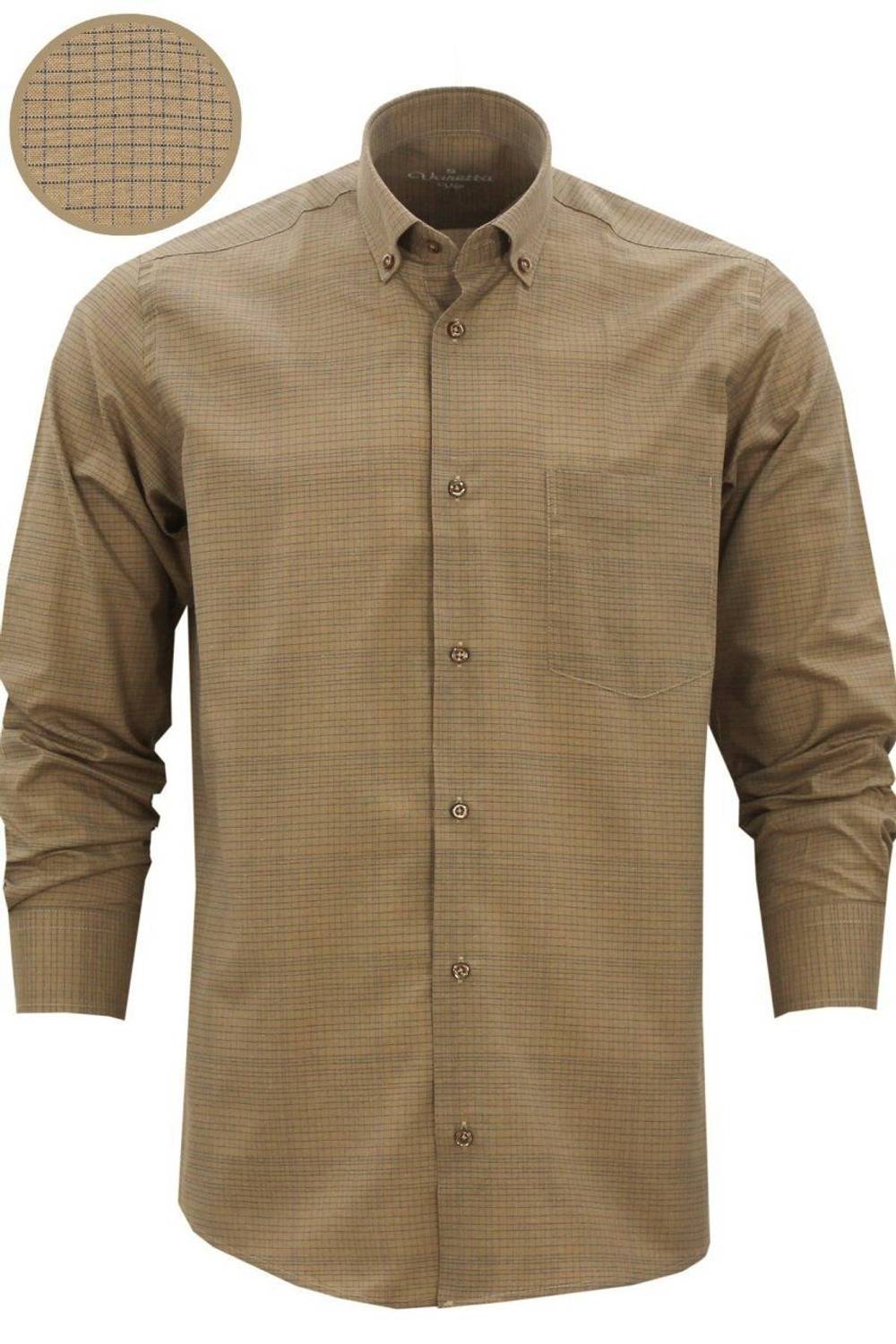 Men's Brown Classic Cut Single Pocket Checked Long Sleeve Shirt