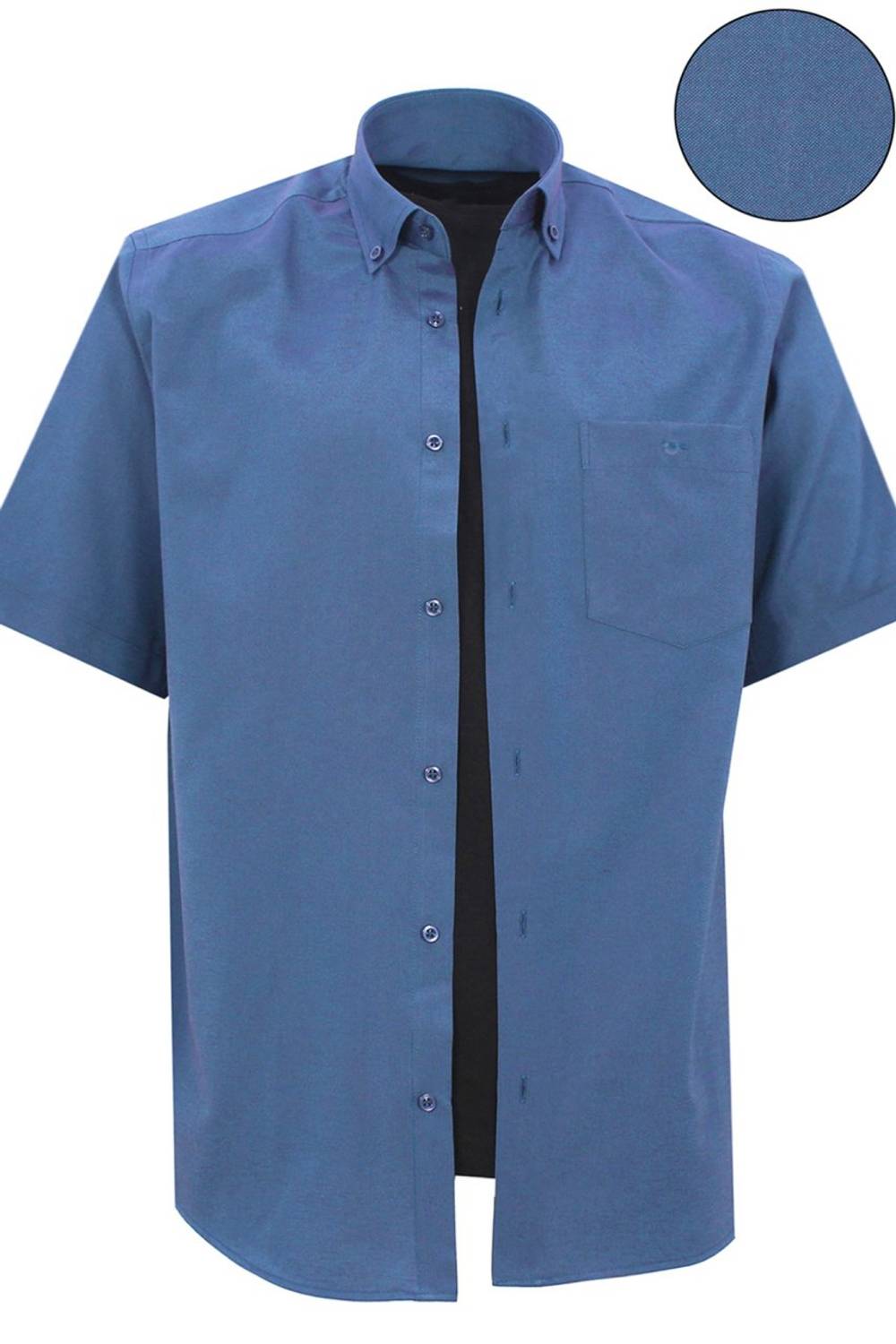 Erkek İndigo Kısa Kol Klasik Kesim Yaka Düğmeli Pamuk Saten Gömlek
