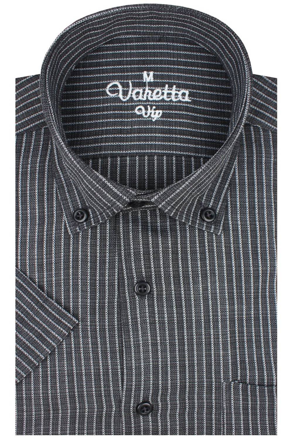 Мужская классическая рубашка с коротким рукавом антрацитового цвета с одним карманом, 67% хлопок, широкий крой, бренд VARETTA