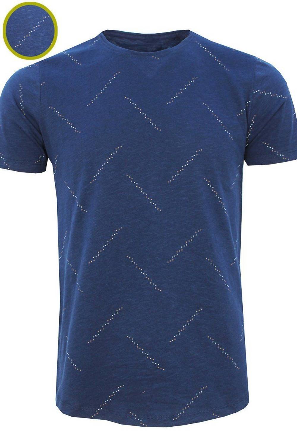 Чоловіча індиго футболка slim fit з принтом на безрукавці