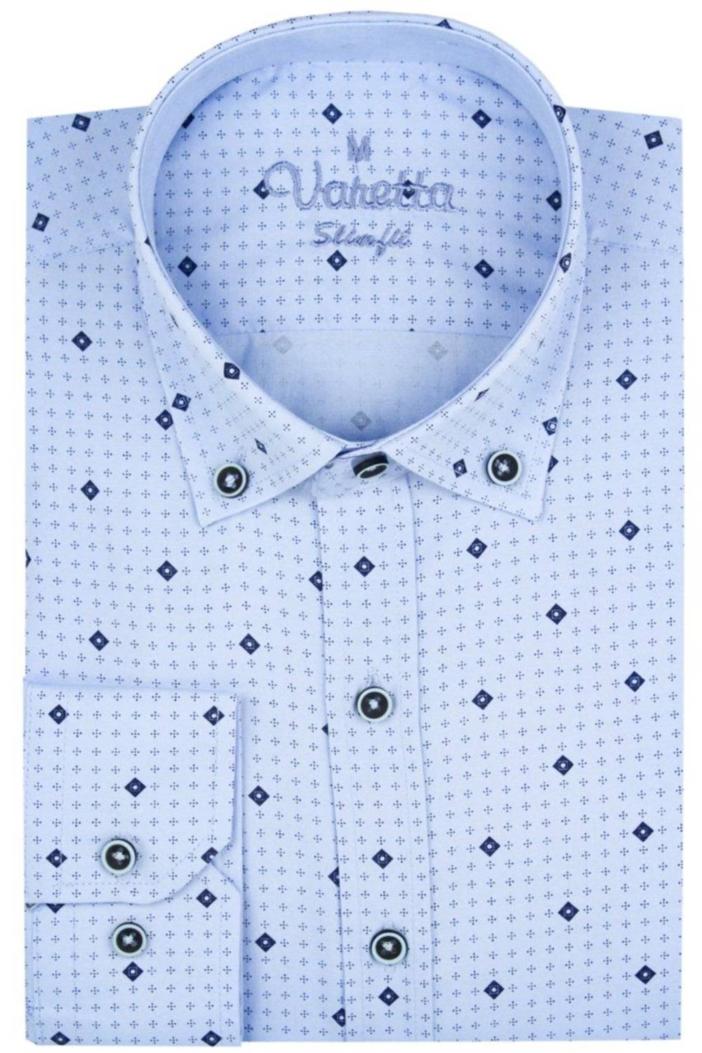 Men's Slim Fit Blue Patterned Sleeve-Covered Men's Shirt