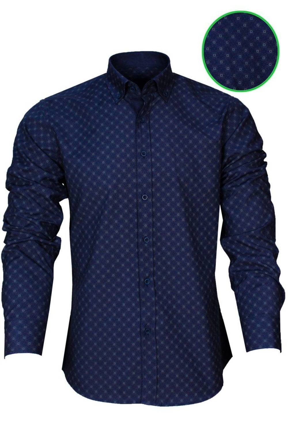 Men's Slim Fit Navy Blue Patterned Men's Shirt