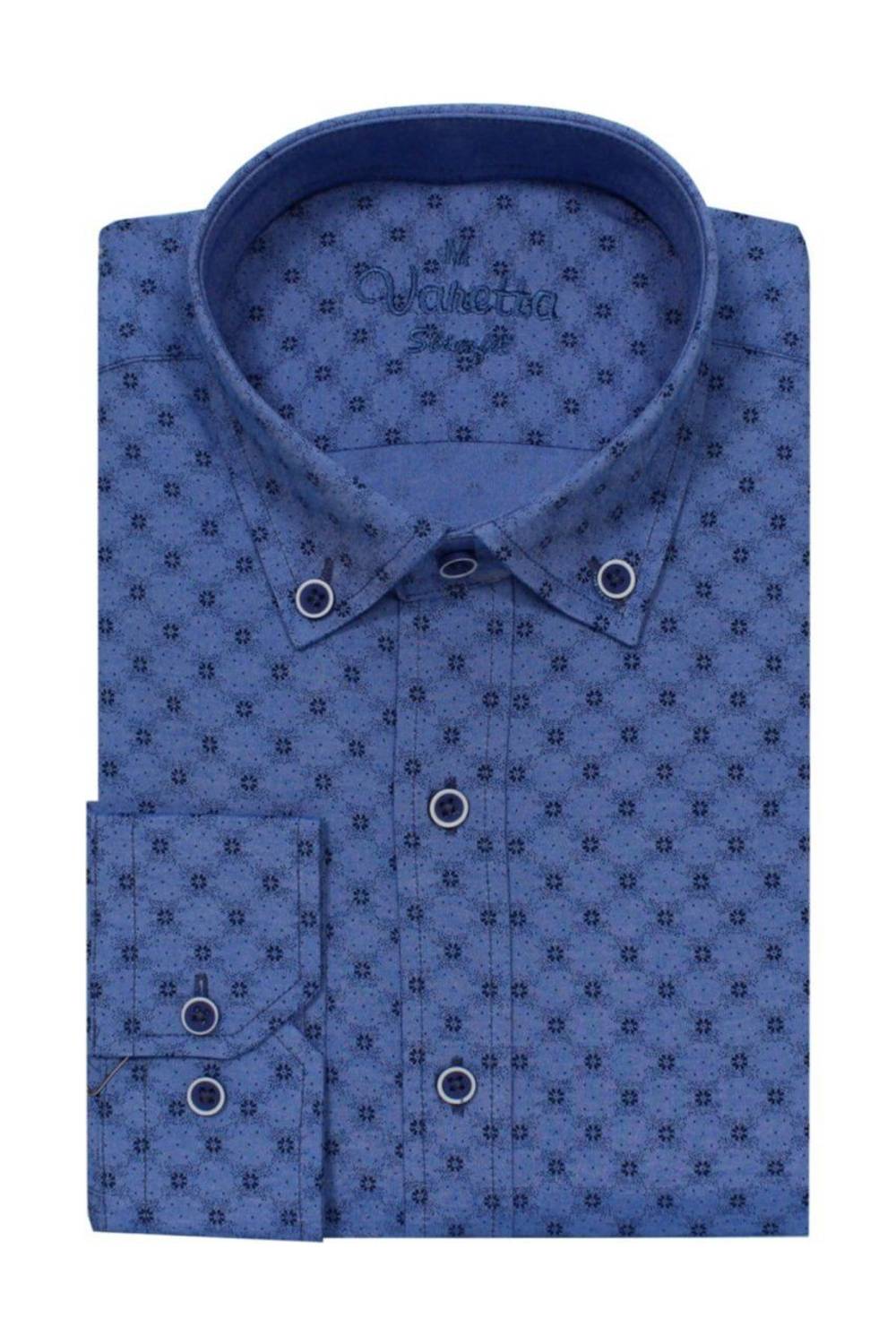 Men's Slim Fit Dark Blue Patterned Men's Shirt
