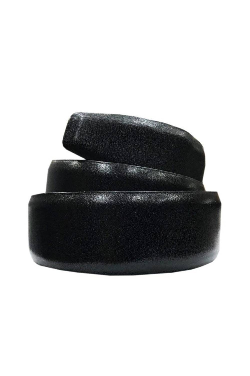 حزام جلد مسطح أسود للرجال