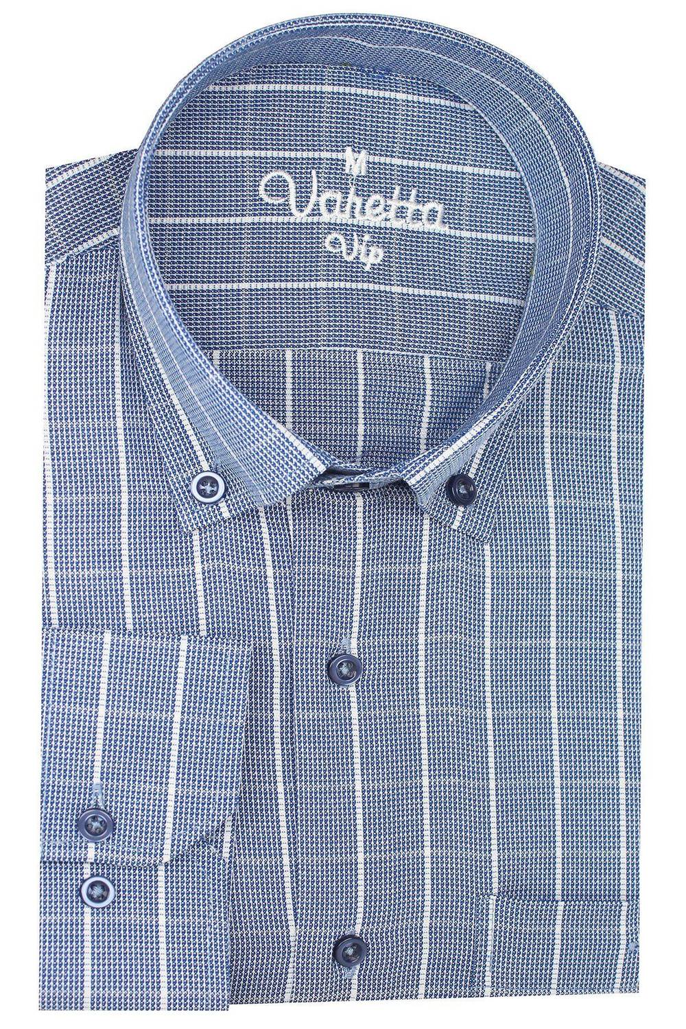 Men's Blue Checkered Classic Cut Long Sleeve Shirt
