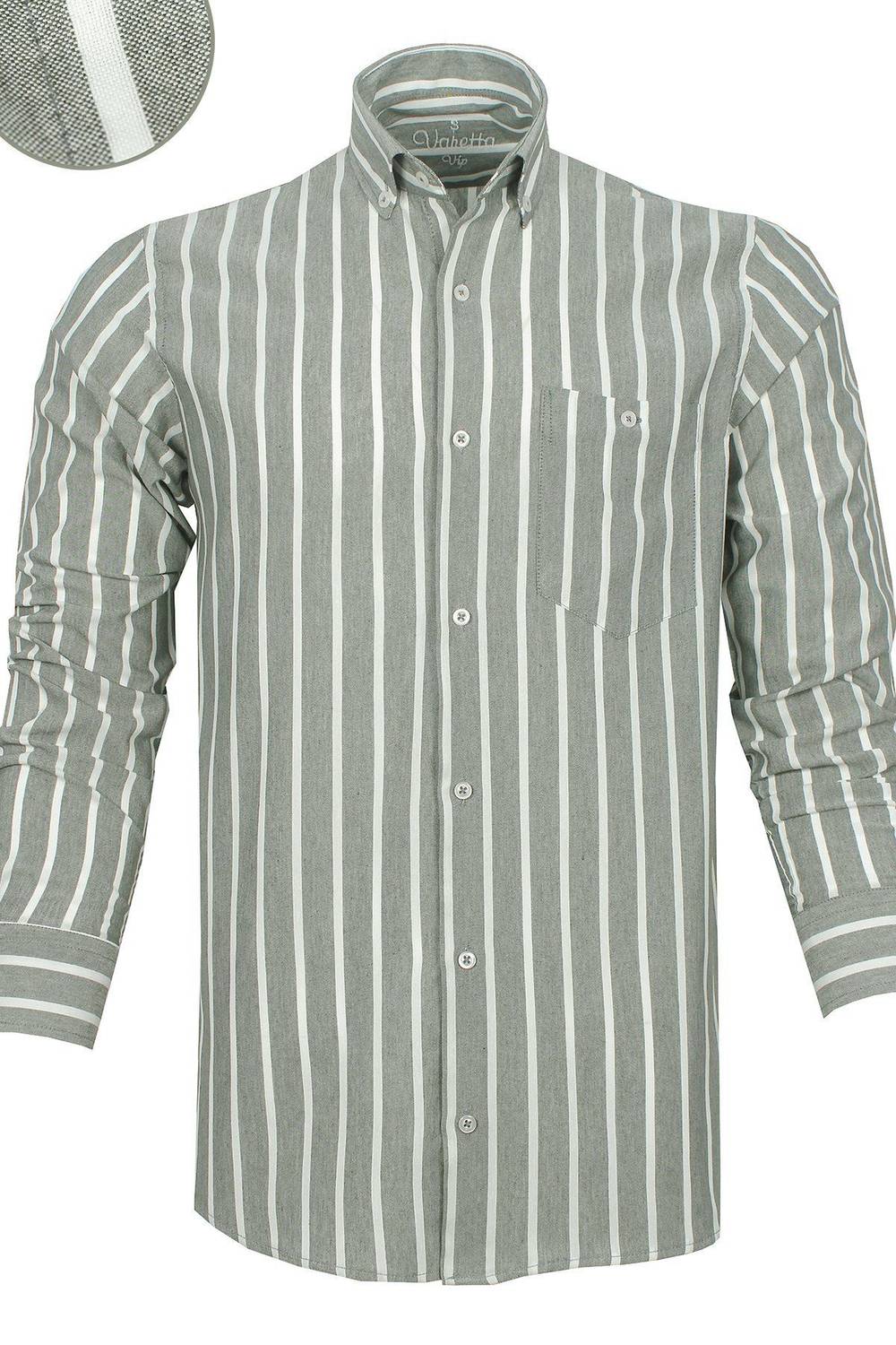 Men's Asparagus Color Striped Board Pattern Long Sleeve Button Down Collar Classic Cut Shirt