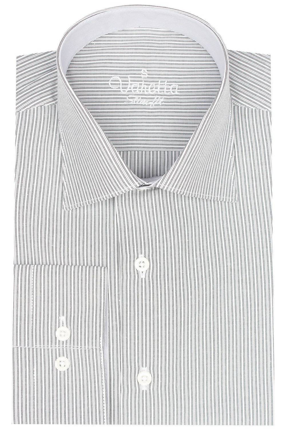 Men's Gray Slim Fit Striped Long Sleeve Shirt