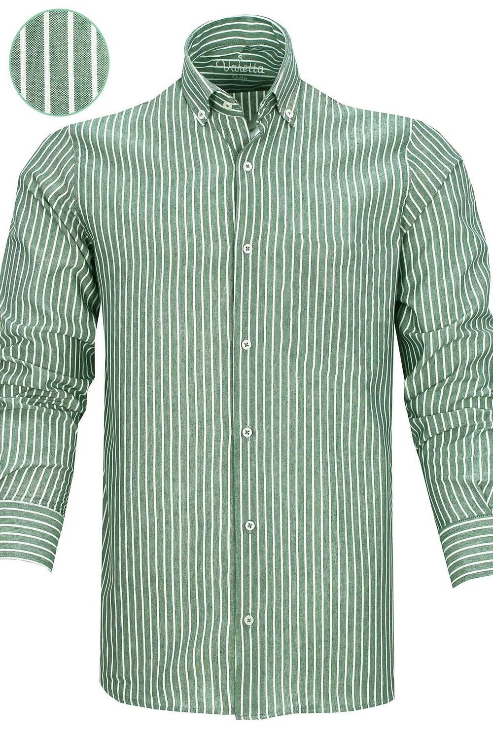 Чоловіча зелена смугаста сорочка з кнопковим коміром у класичному крої з довгими рукавами
