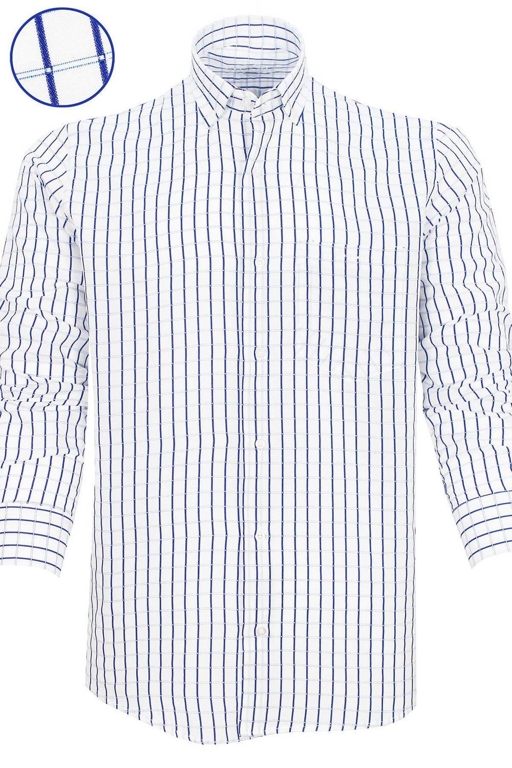 Erkek Parlament Kareli Desen Uzun Kol Düğmeli Yaka Klasik Kesim Gömlek